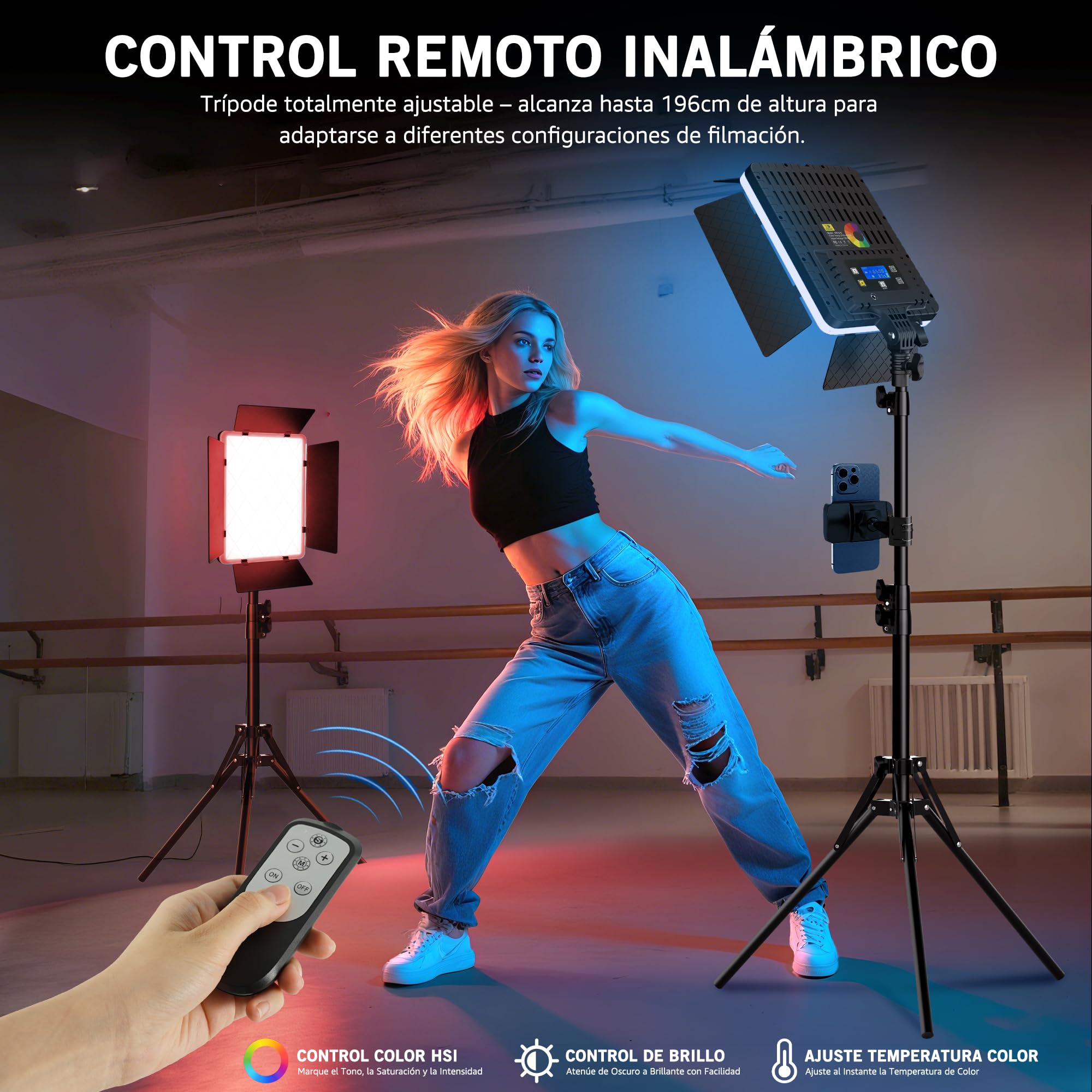 Niceveedi Luce Fotografica RGB da 15", 2x40W luci Video LED con Supporto, Pannello Luminoso da Studio Colorato 2700K-6500K con Modalità RGB/CCT/HSI/Scene per Youtube/TikTok/Streaming Live/Giochi