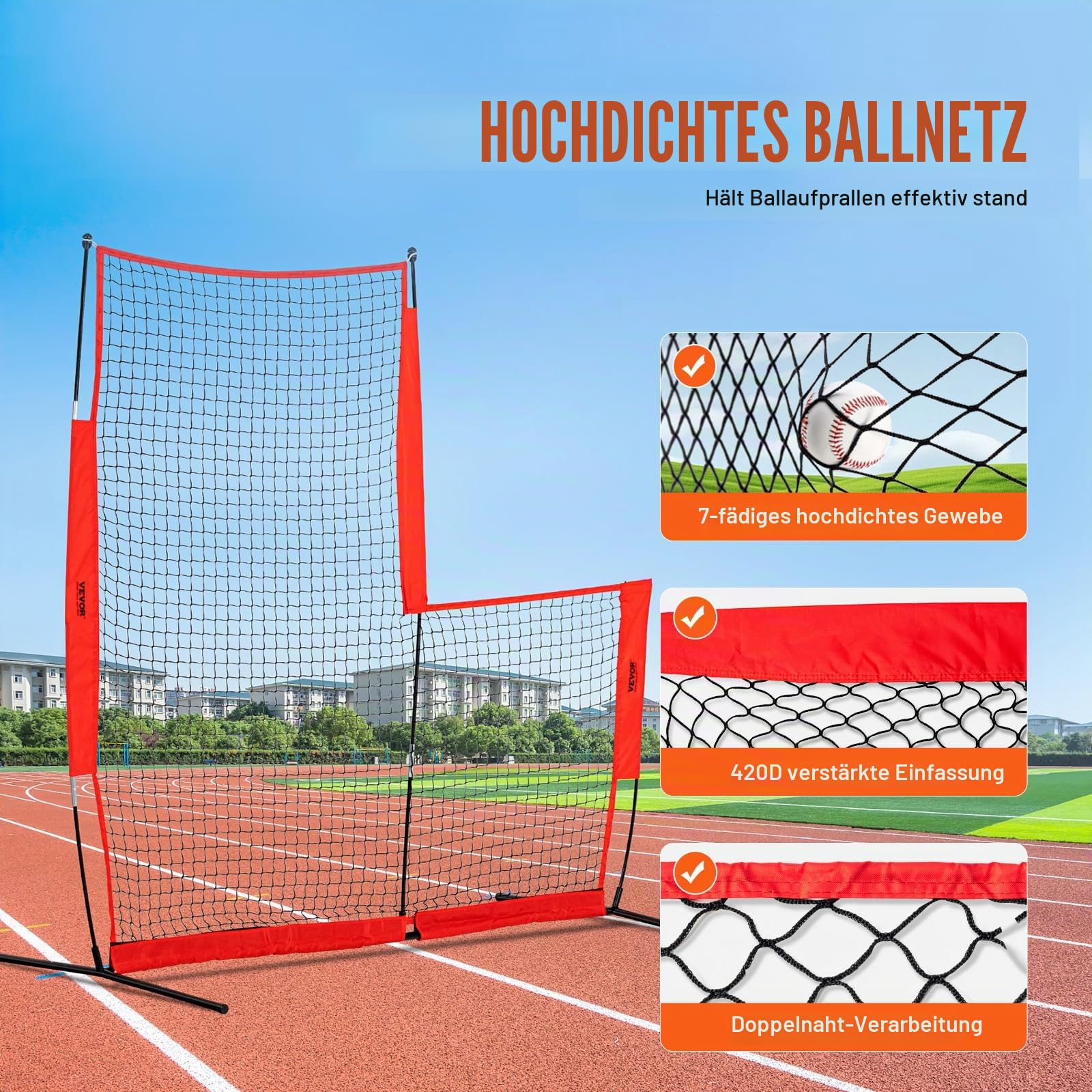 VEVOR L-Typ für Schlägerkäfig 240 x 106 x 214 cm Baseball- und Softball-Sicherheitsschirm Körperschutz Tragbarer Schlagschirm mit Tragetasche & Bodenpfählen, Outdoor Baseball-Pitching-Netz Rot