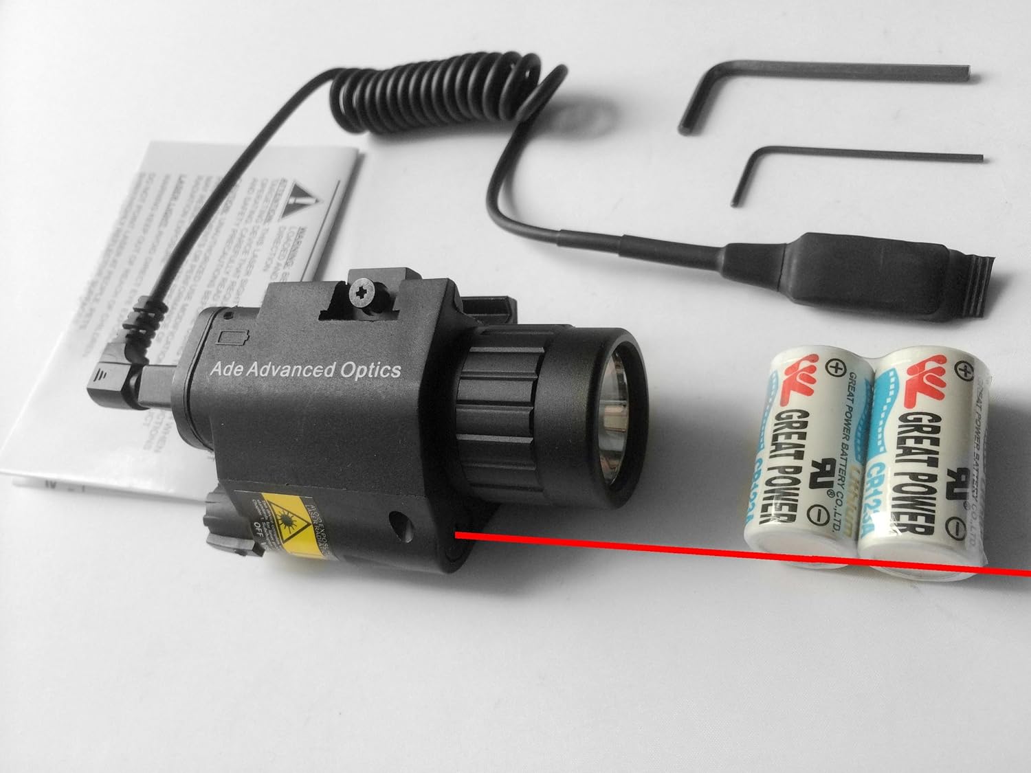 Ade Advanced Optics Tactical Compact Rail Mounted RED Laser Sight with 200 Lumen LED Flashlight LS003R-P