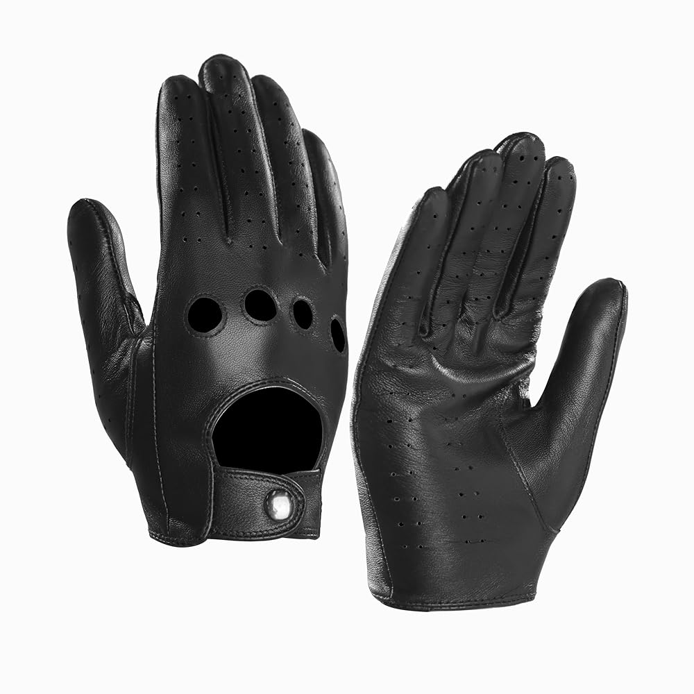 Mens Touchscreen Unlined Leather Driving Gloves,Black,S