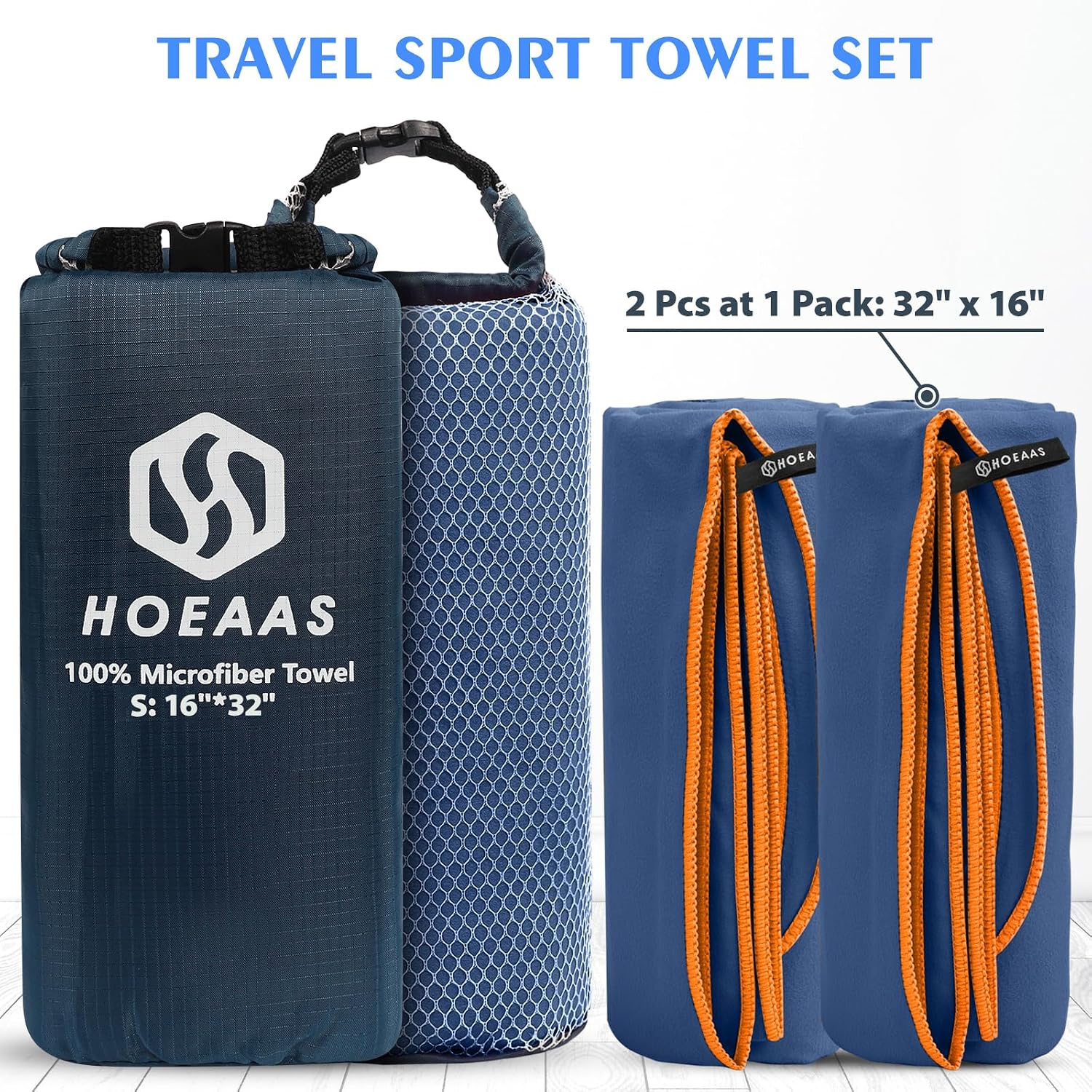 HOEAAS 2 Pack Microfiber Camping Towels, Quick Dry Towel, Super Absorbent Ultra Compact Travel Towel Soft Lightweight Sports Towel for Sweat Fast Drying Towels for Pool,Gym,Hiking,Backpacking,Fitness image 2