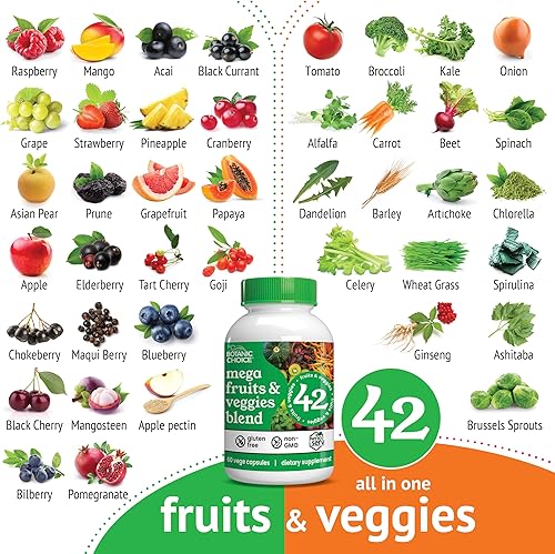 Miniatura 7 de Botanic Choice Mezcla de mega frutas y verduras  Total de 42 frutas y verduras como saúco, clorella, col rizada  Balance energético y suplementos