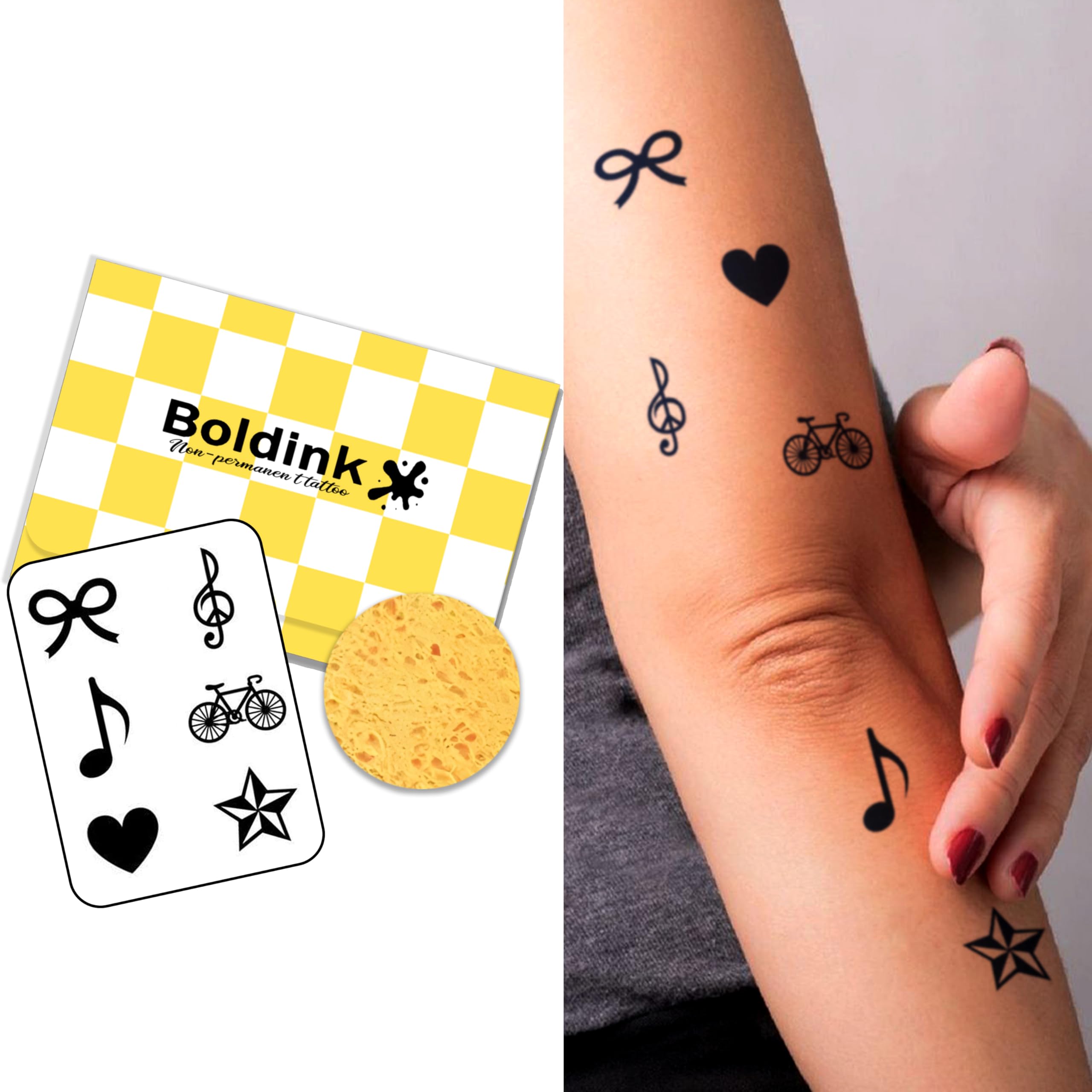 Boldink タトゥーシール 半永久的 ジャグアタトゥー 2枚セット 2週間 長持ち 防水 刺青シール 入れ墨シール 男性 女性 メンズ レディース ハート 音符 リボン マイクロアイコンコレクション