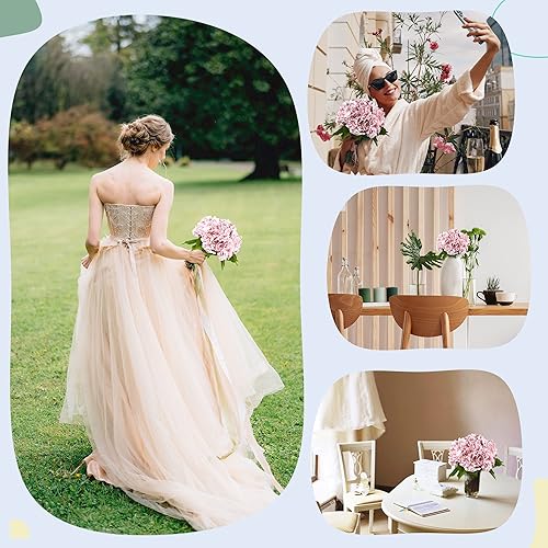 Miniatura 7 de Flores de hortensias artificiales rosas de 21 pulgadas, 5 piezas, flores de seda de hortensias falsas para centros de mesa de boda, ramos de flores