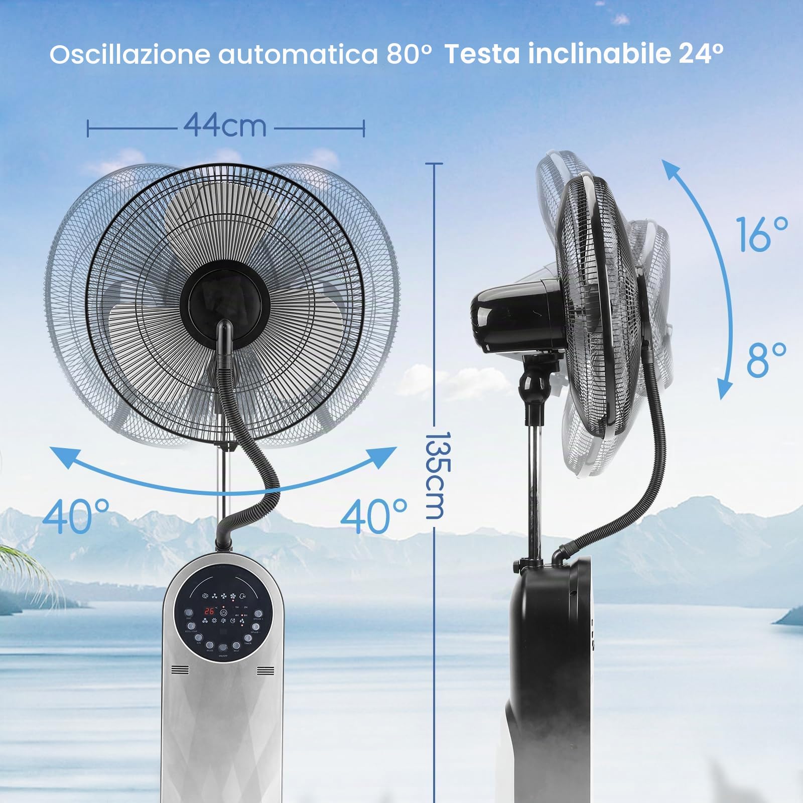 Aigostar Ventilatore nebulizzatore interno Silenzioso, 95W con telecomando, Timer programmabile fino a 8 ore, funzione ionica, display LED - Forest Mist