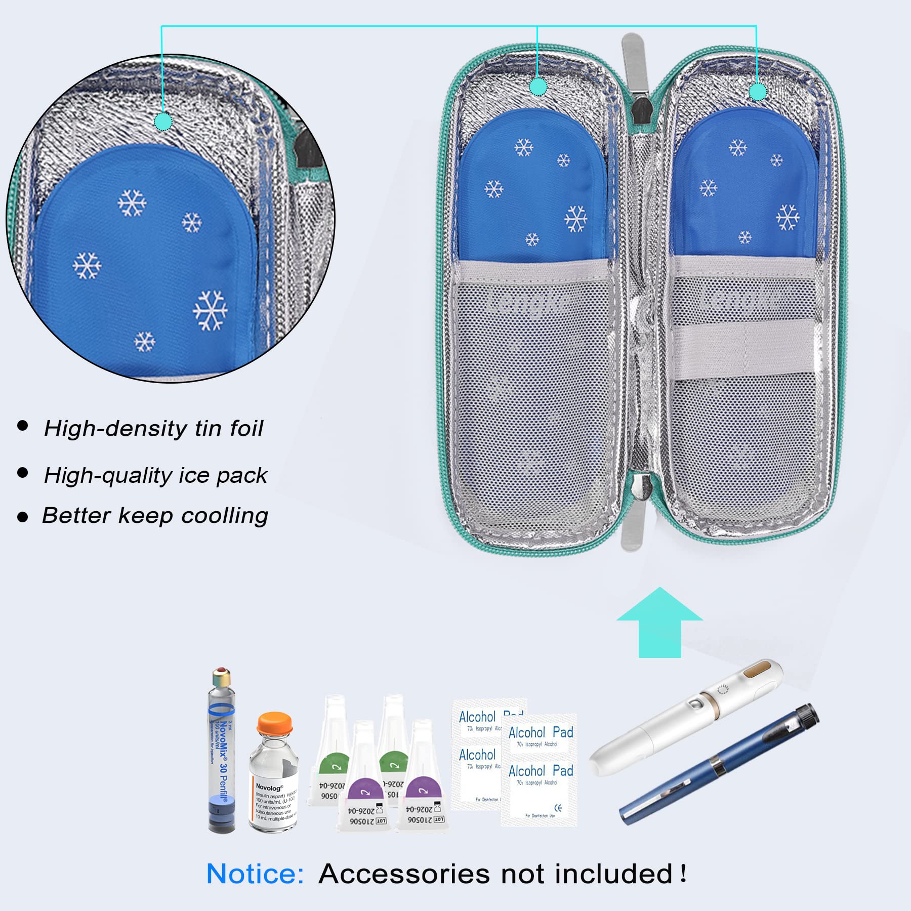 JAKAGO Enfriador de insulina compacto de EVA, estuche rígido de viaje, ligero y duradero, para diabéticos, pequeños paquetes de viaje de almacenamiento para bolígrafos de insulina, Verde mar, 8.46 x