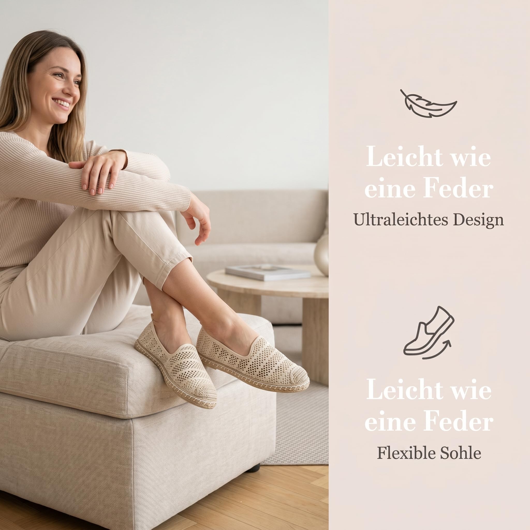 GLAMORA Damen Espadrilles Atmungsaktiv Sommer Schuhe Bequem Flach Flexible Slipper Leichte Strickschuhe Komfort Freizeitschuhe