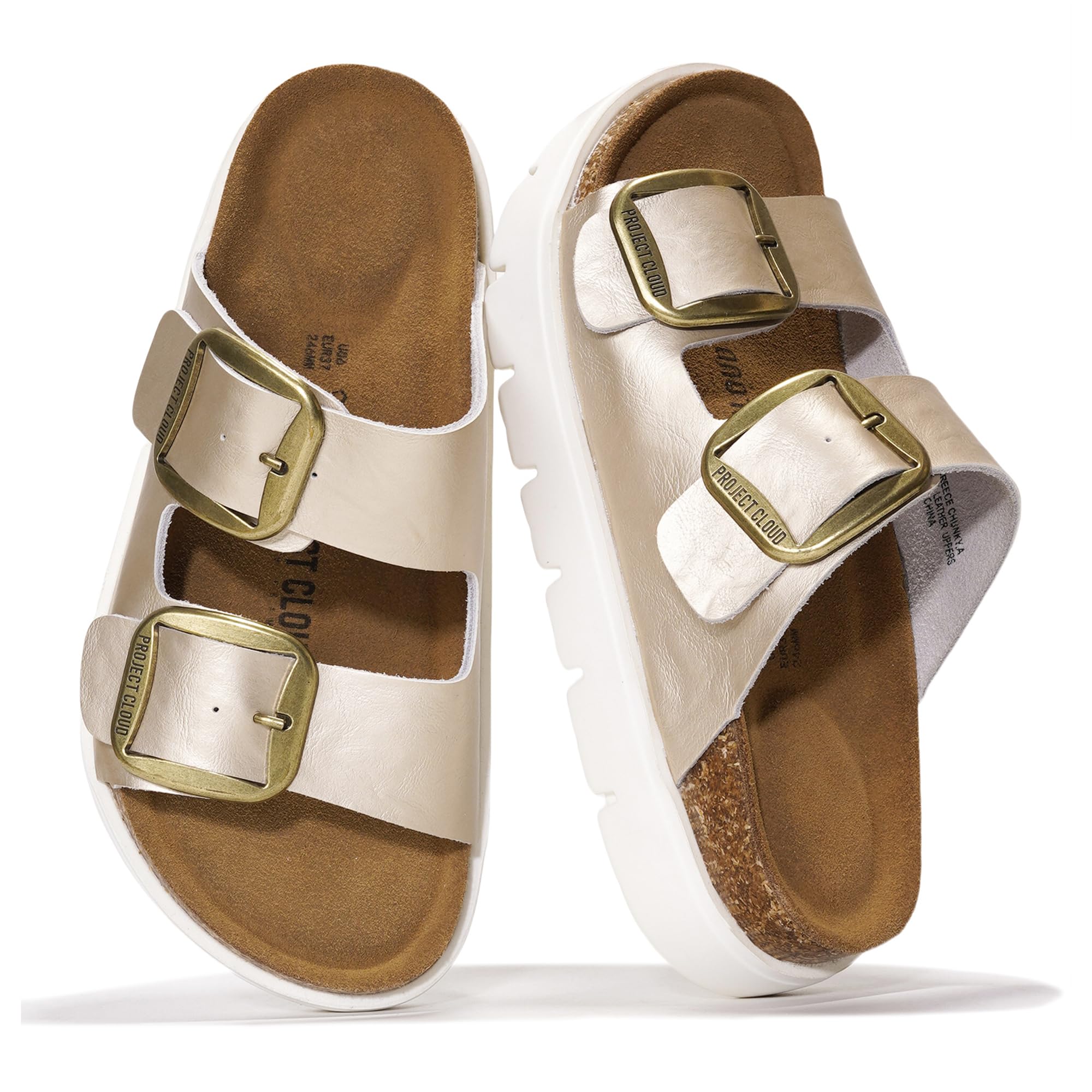 Project Cloud 100% Genuine Leather Platform Sandals Women Footwear - Wedge Chunky Slides for Women 2026 with Memory Foam Insole & Cork Footbed Womens