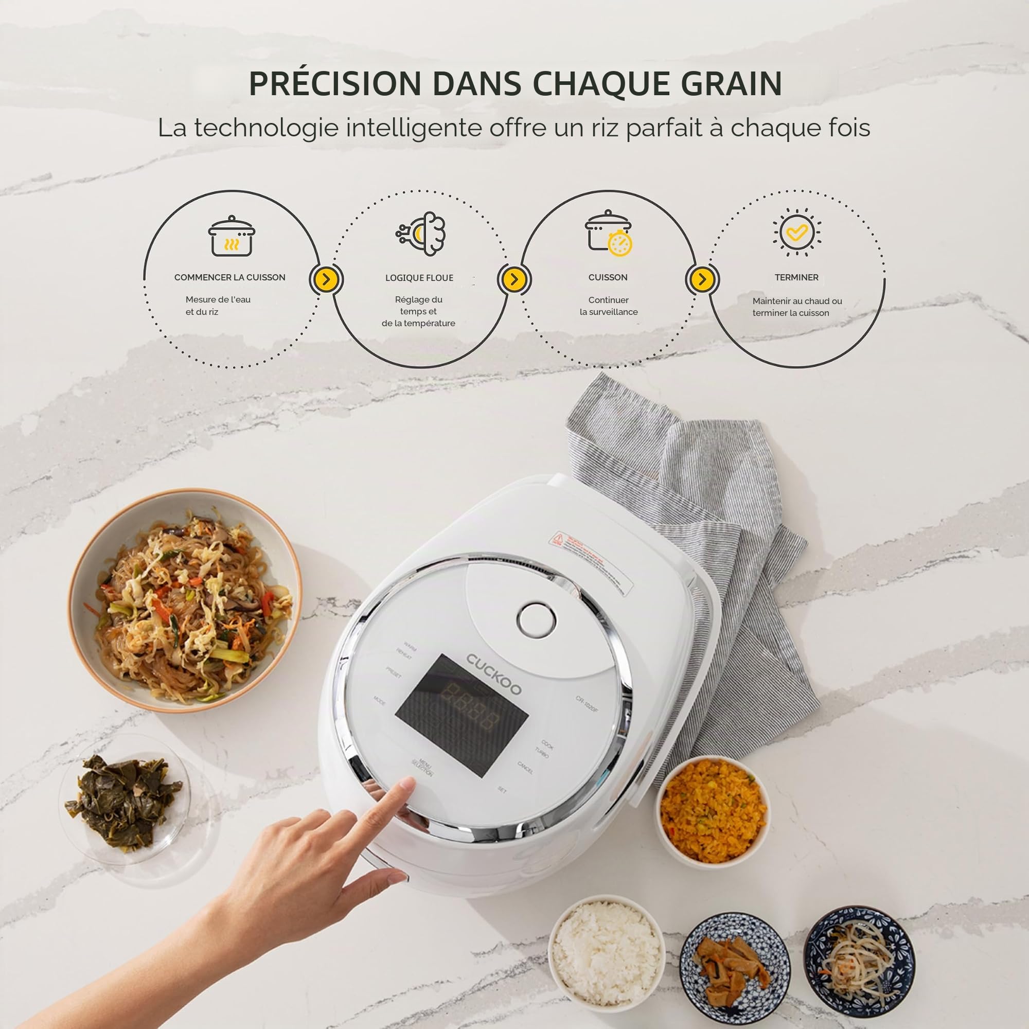 CUCKOO CR-1020F | Cuiseur à riz Micom de 10 tasses (non cuit) | 16 options de menu : riz blanc, riz brun et plus encore, pot intérieur antiadhésif, conçu en Corée | Blanc