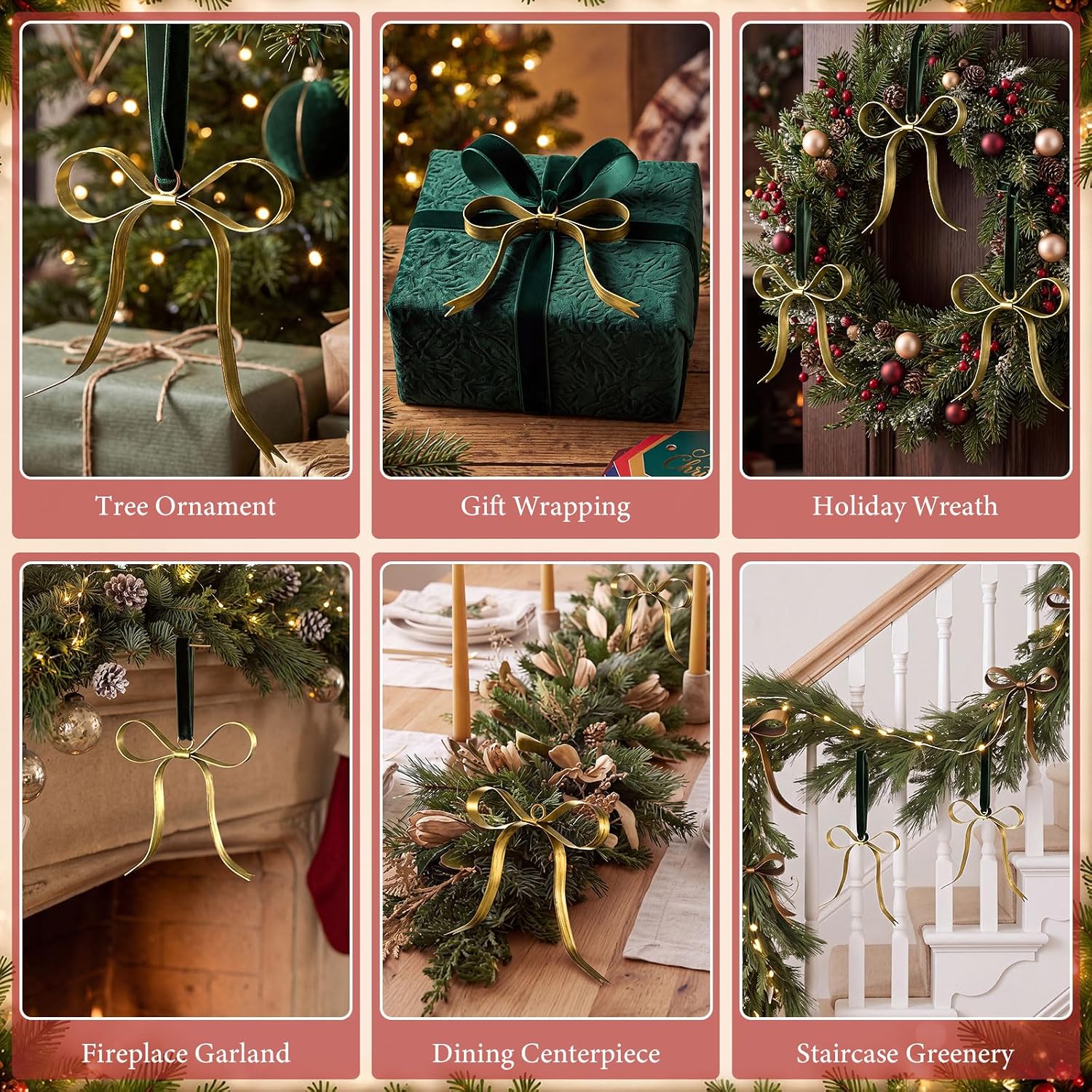 Thiccywoov 12 Pcs Christmas Gold Bow Ornaments Vintage Metal
