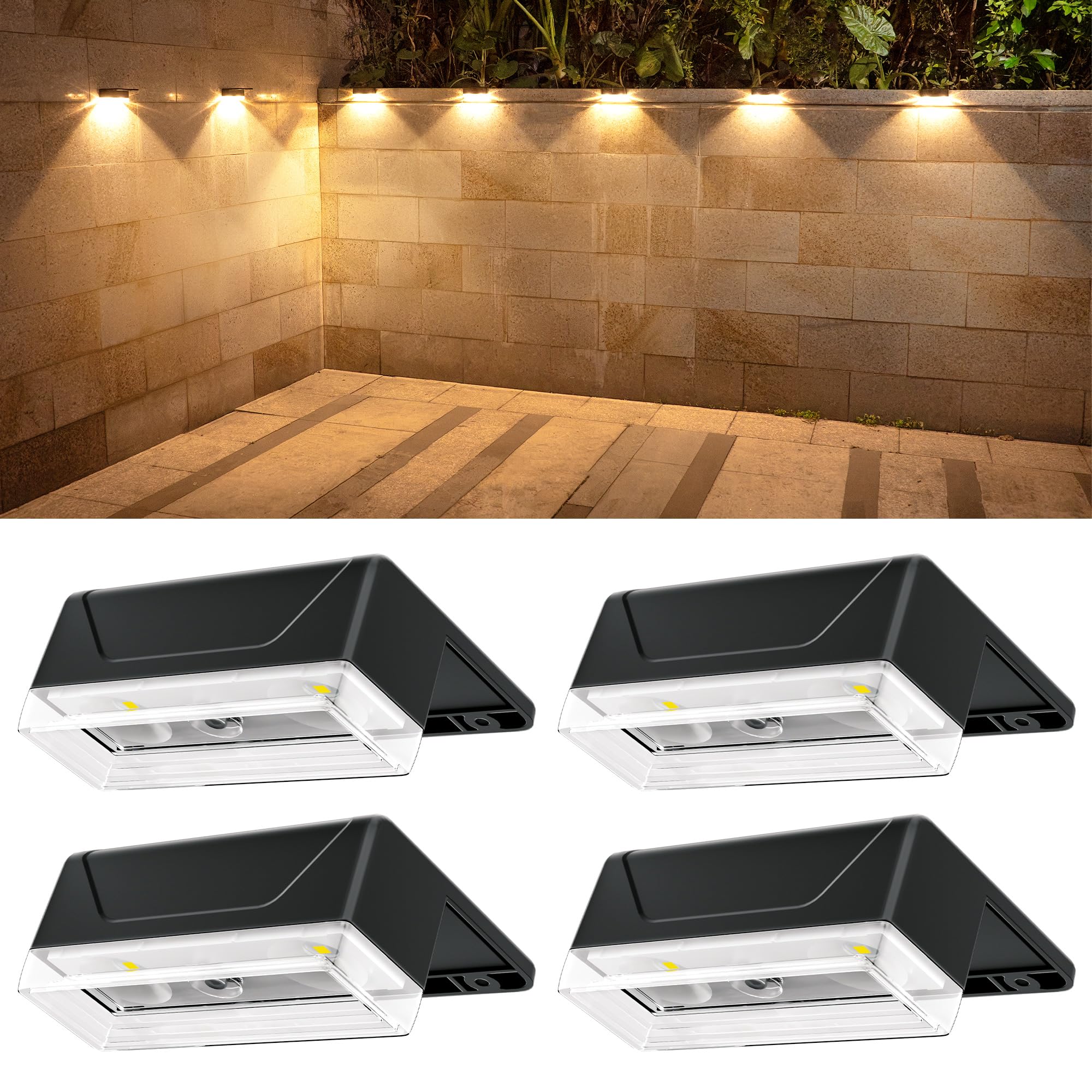 Ellasay Solar Fence Lights Outdoor: 8 Lighting Modes with RGB Solar Powered Deck Light - Waterproof IP65 - Wall Decor for Garden Patio Backyard Porch 3 Pack