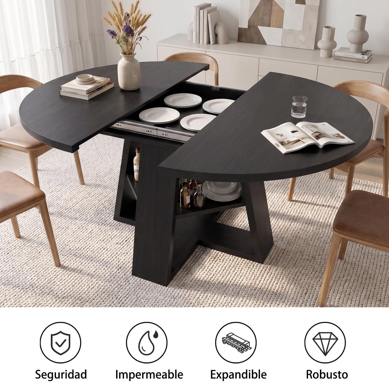 Mesa de Comedor Extensible,con Espacio de Almacenamiento