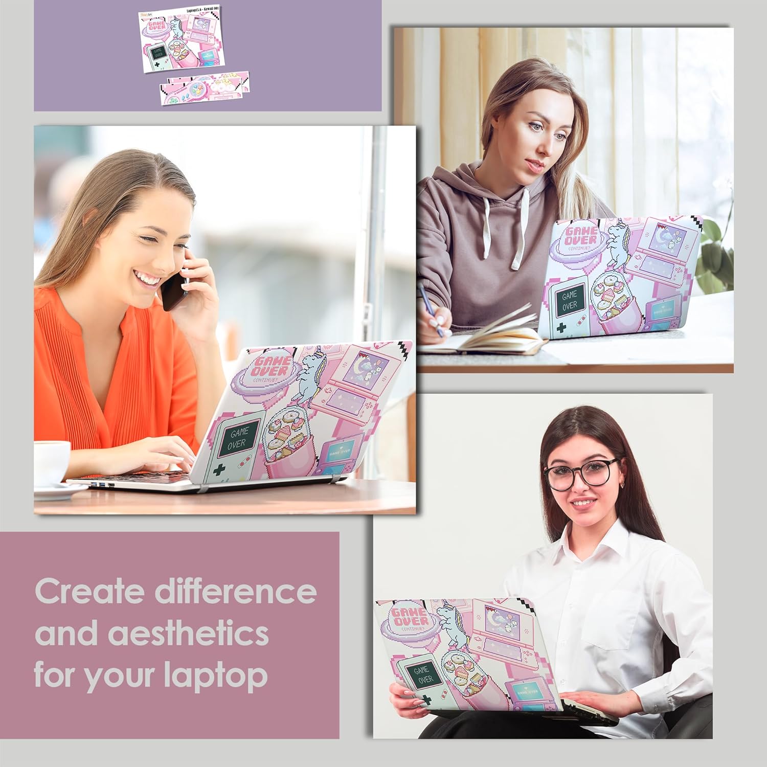 Laptop Skin Decal HP 15.6" - Kawaii Pixel Laptop Cover Sticker No Cutting Required, No Bubble, Waterproof, Scratch Resistant - Including Wide Screen and Wrist Pad 15.6 inch image 5 of 7 B0BKP6LXDJ