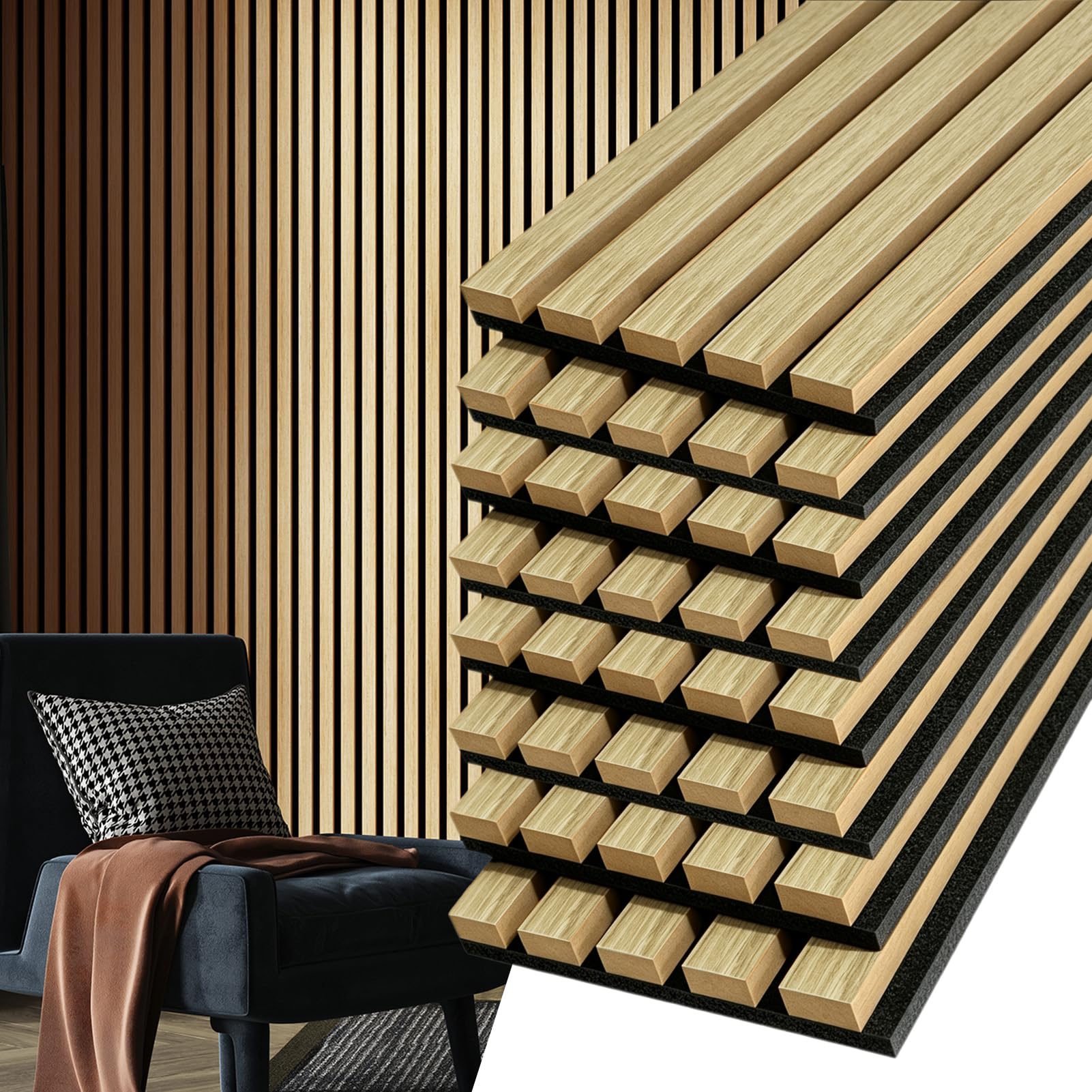 Art3d 8-Pack Soundproof Wood Slat Wall Panels, 94.5 x 7.9 Inch, Oak