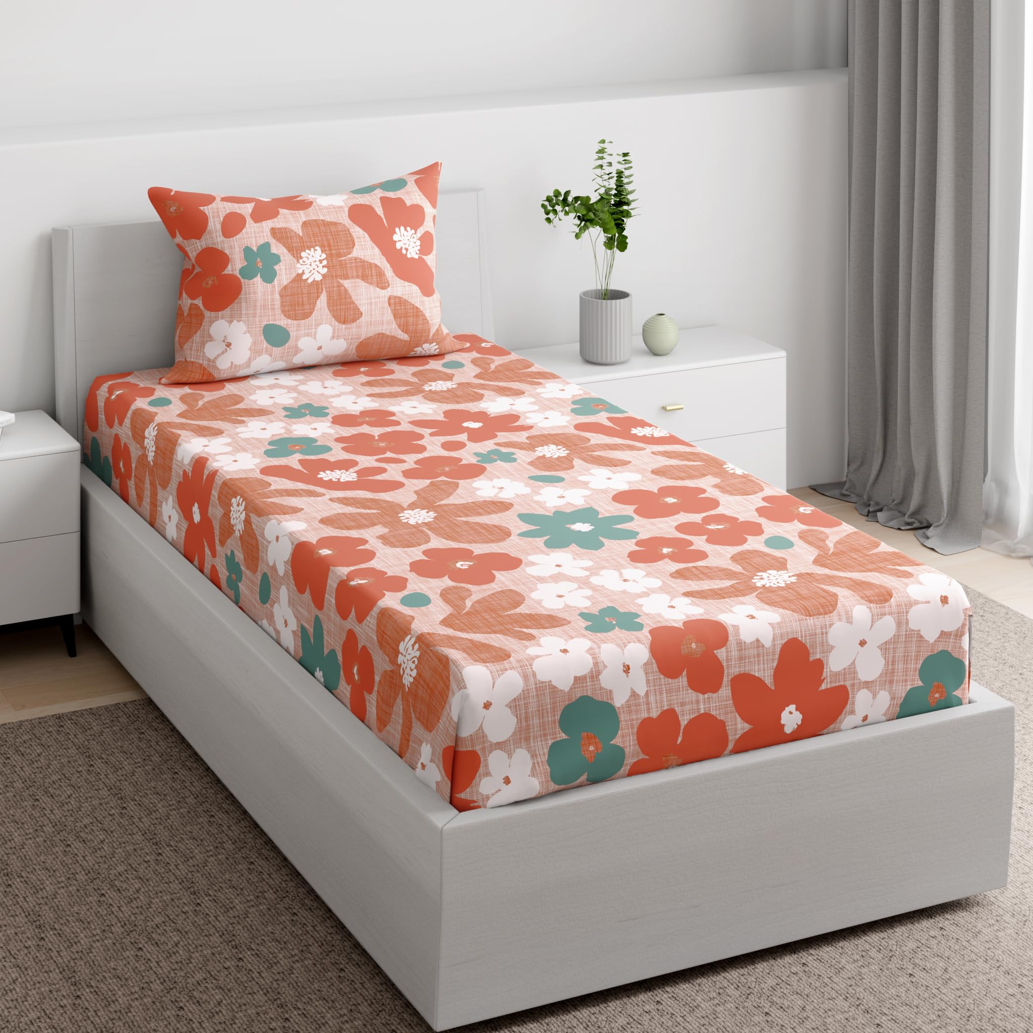Wakefit Wakefit 200 TC 100% Cotton Premium Single Bedsheet (90x60 Inches) / (2.29m*1.52m) with 1 Pillow Cover Free, Jaipur