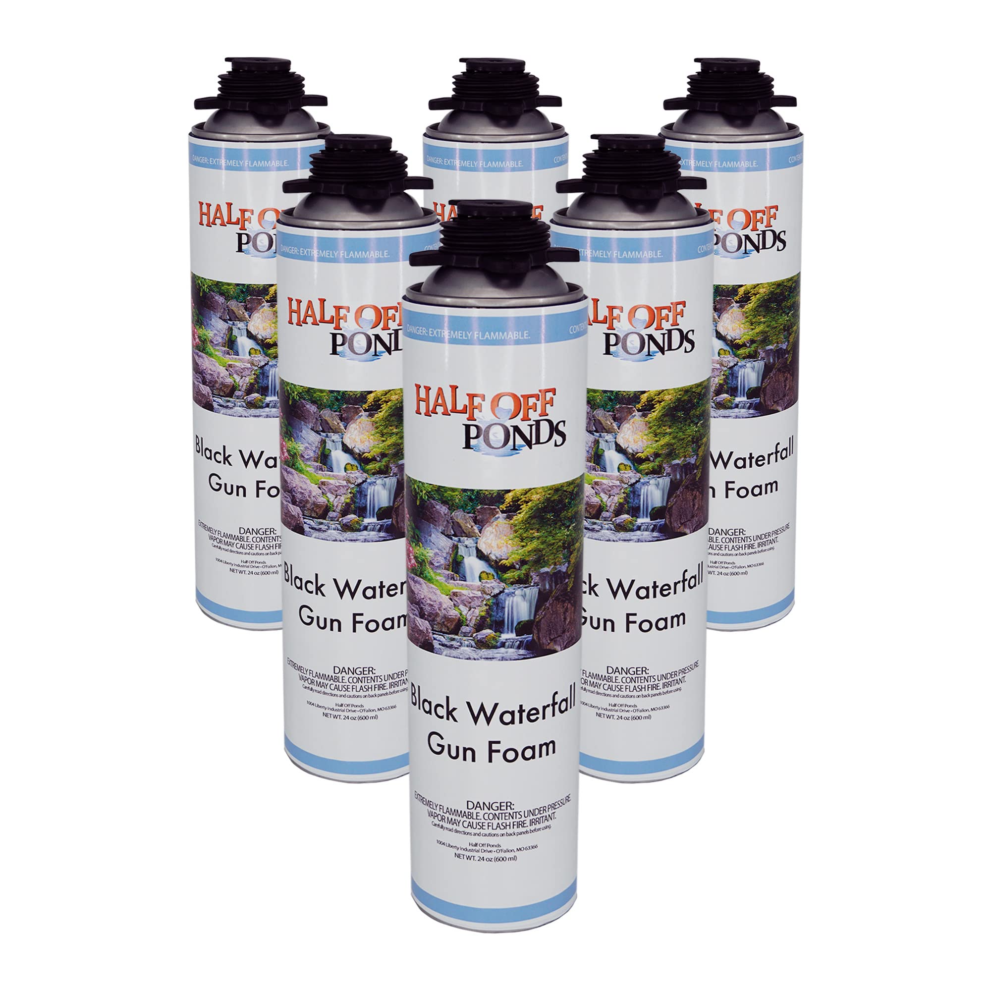 Half Off Ponds Waterfall Gun Foam – 6 Pack Black Expanding Pond Foam Sealant for Koi Ponds, Waterfalls & Landscape Rockwork – 24oz Polyurethane Can