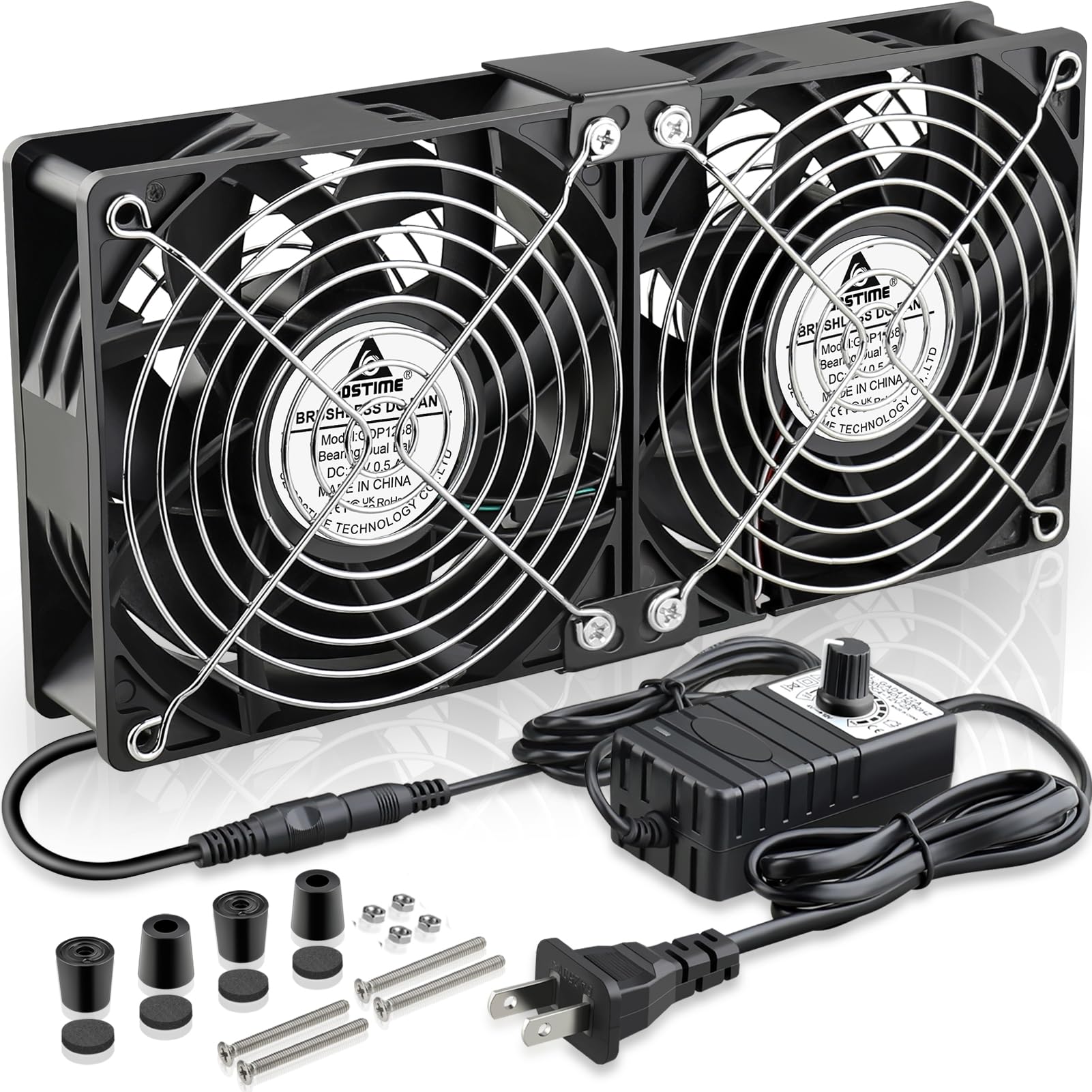Amazon.com: GDSTIME Dual 120mm x 38mm Computer Fan with AC Plug, AC ...