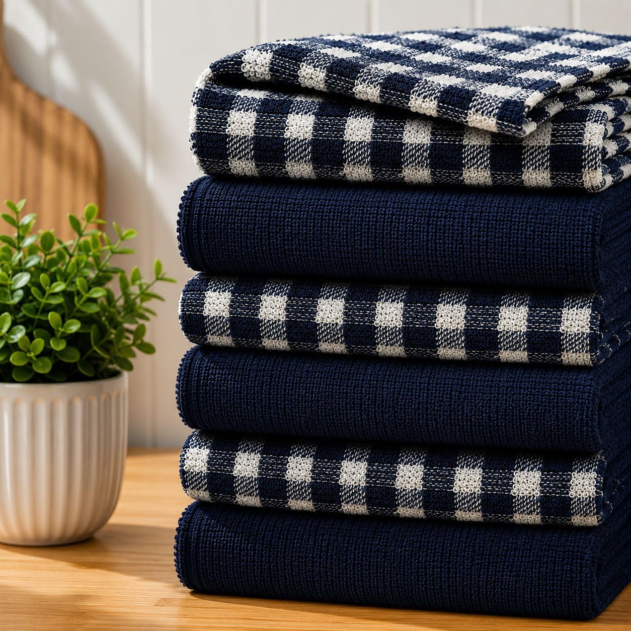 Casabella Pack Of 6 Terry Towelling Cotton Kitchen Tea Towels. Soft, Highly Absorbent Dish Towels & Bar Towels Unbeatable Price (6 Pieces Set, Green)