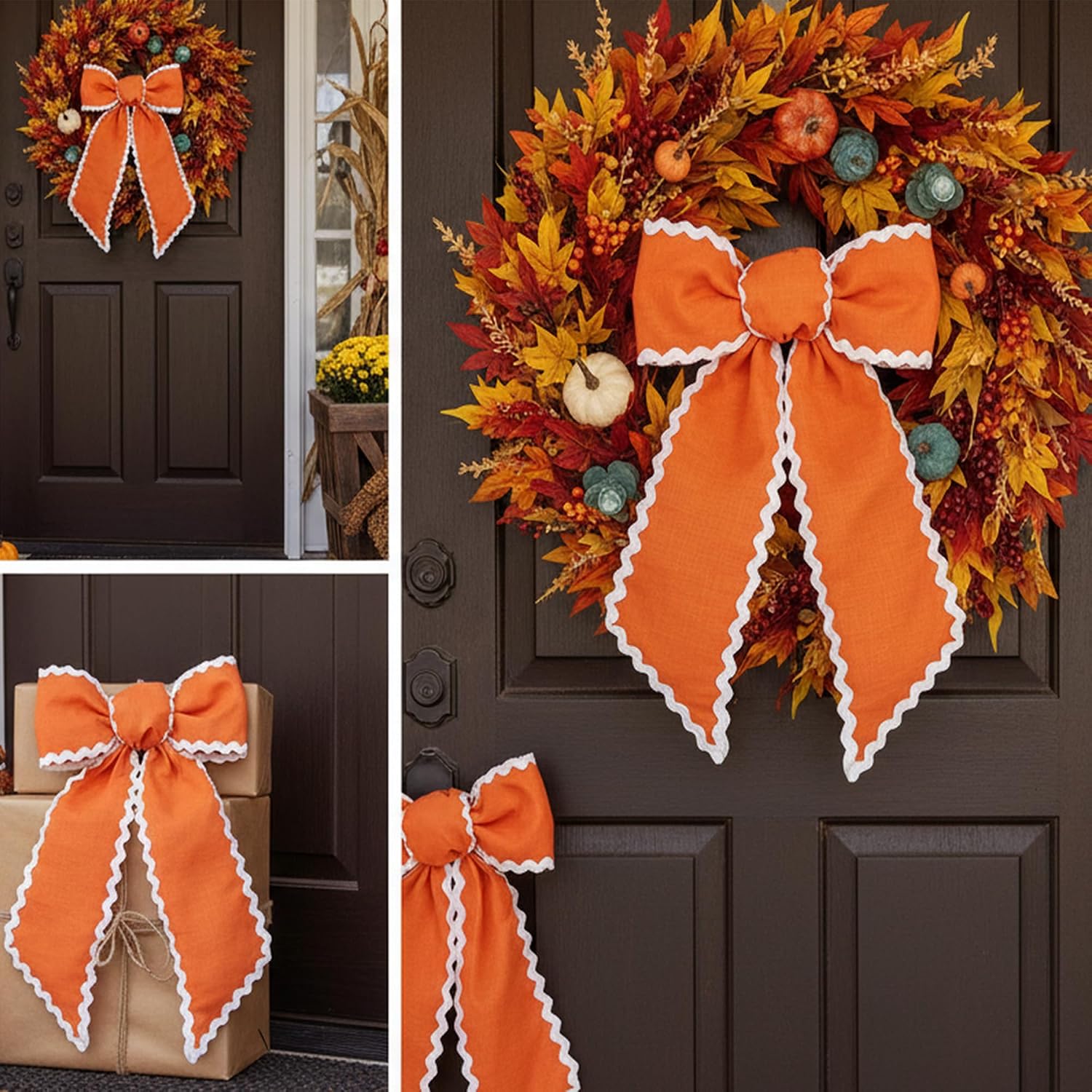 Fall Wreath Sash for Front Door, RIC Rac Trim Orange Blank Sash for Monogram Embroidery, Front Door Porch Decor, Autumn Thanksgiving Wreath Accessories, 5'' L x 54'' W, (1, Orange)
