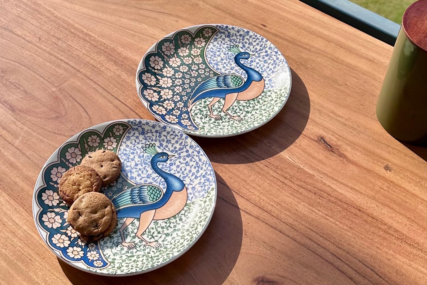 GOLDEN QUEEN'S Snack Plates Set of 4 | Perfect for Snacks, Desserts, Appetizers, Salads, Tapas, Cheese | 7 inches Wide | Microwave Safe (Indian Peafowl)