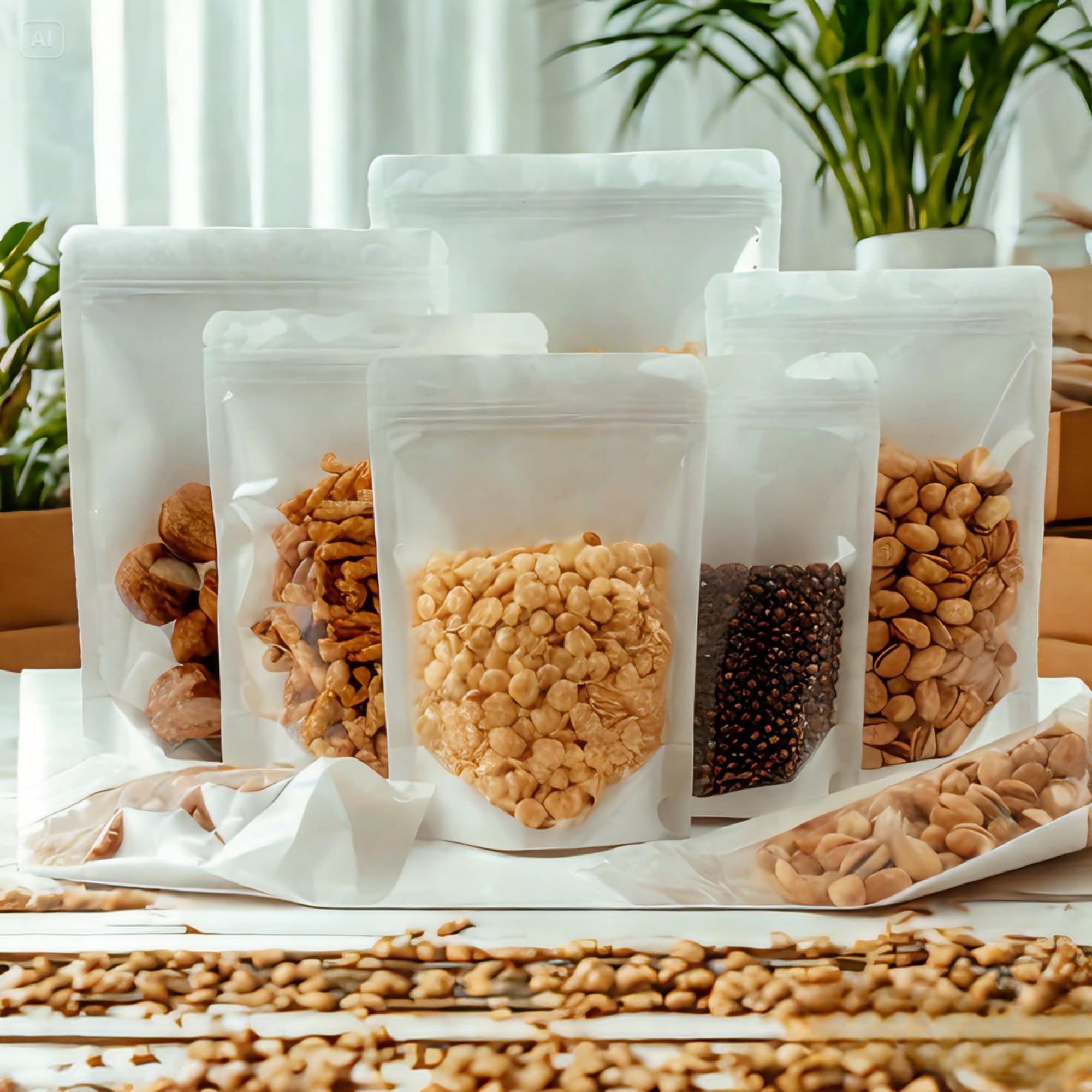 PABCK 50 Pieces Clear Kraft Paper Resealable Bags 5.5x7.9inch Stand Up White Seeds Envelope Plastic Food Storage Bag Heat Sealable Seed Packets for