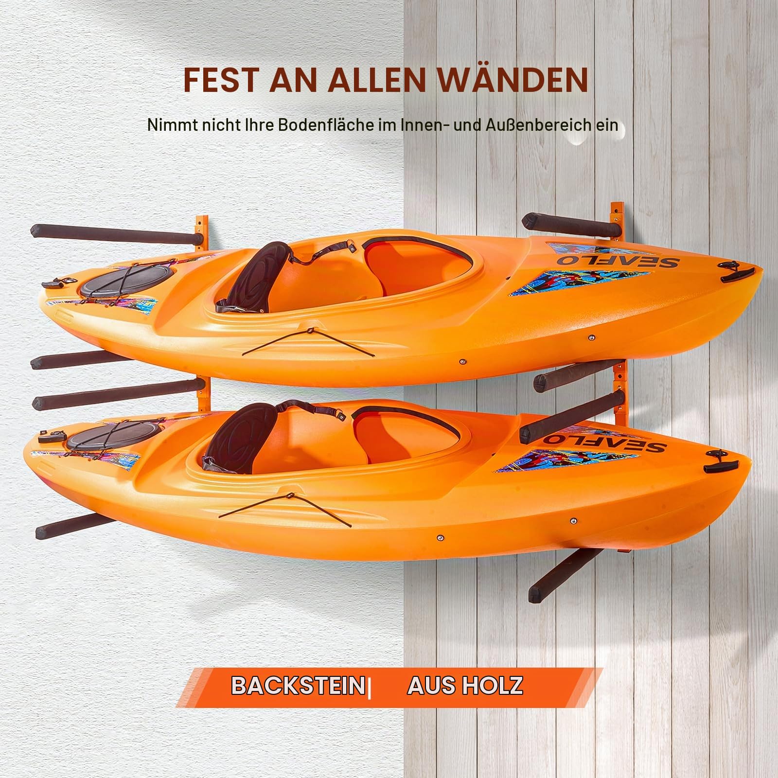 VEVOR Kayak Wandalterung Kajak Aufhänger 1168 x 850 x 45 mm, Kajakständer 4 Kajaks 797,5 ± 10 mm Stützarmlänge, 181,6 kg Tragfähigkeit Kajak Aufbewahrungsregal Robuste Kajak-Aufbewahrungshaken