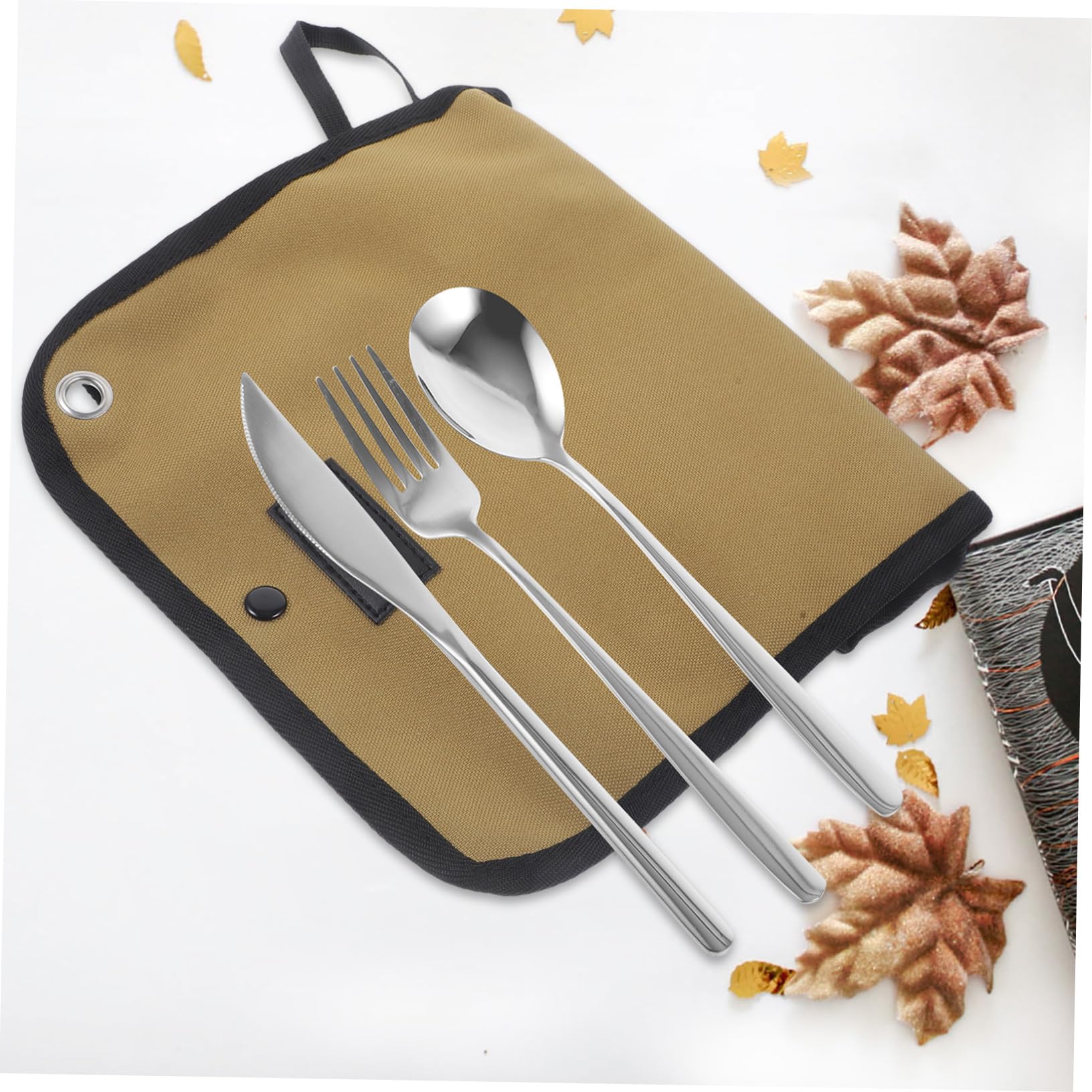Toyvian Couverts de Camping Kit Couvert Voyage Pochette Roulable pour Ustensiles Extérieur