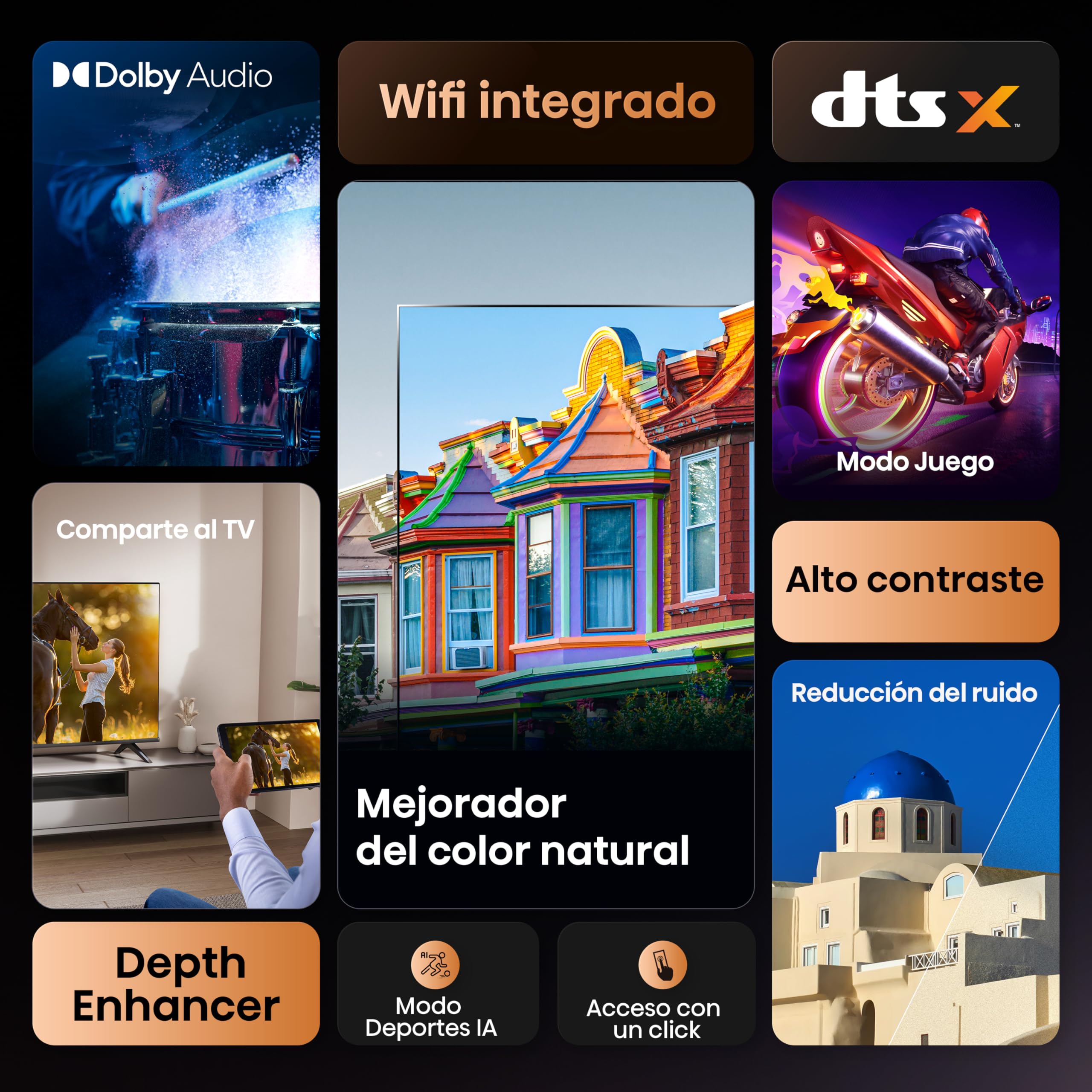 Hisense 40A4Q - FullHD Smart TV 40 Pulgadas, Modo Juego, Deportes IA, Sonido Dolby DTS HD, Alto Contraste, Función Compartir en el Televisor, DVB - T2, Auto Ordenación de los Canales TDT