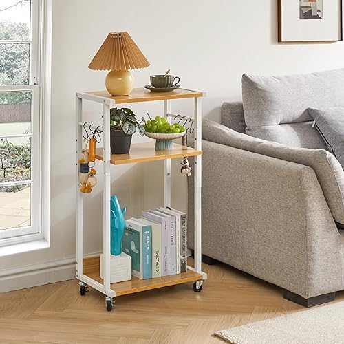 Miniatura 5 de YMYNY UHPT002N - Soporte para impresora móvil, carrito de impresora de 3 niveles con estante de almacenamiento ajustable y 6 ganchos en S, mesa de