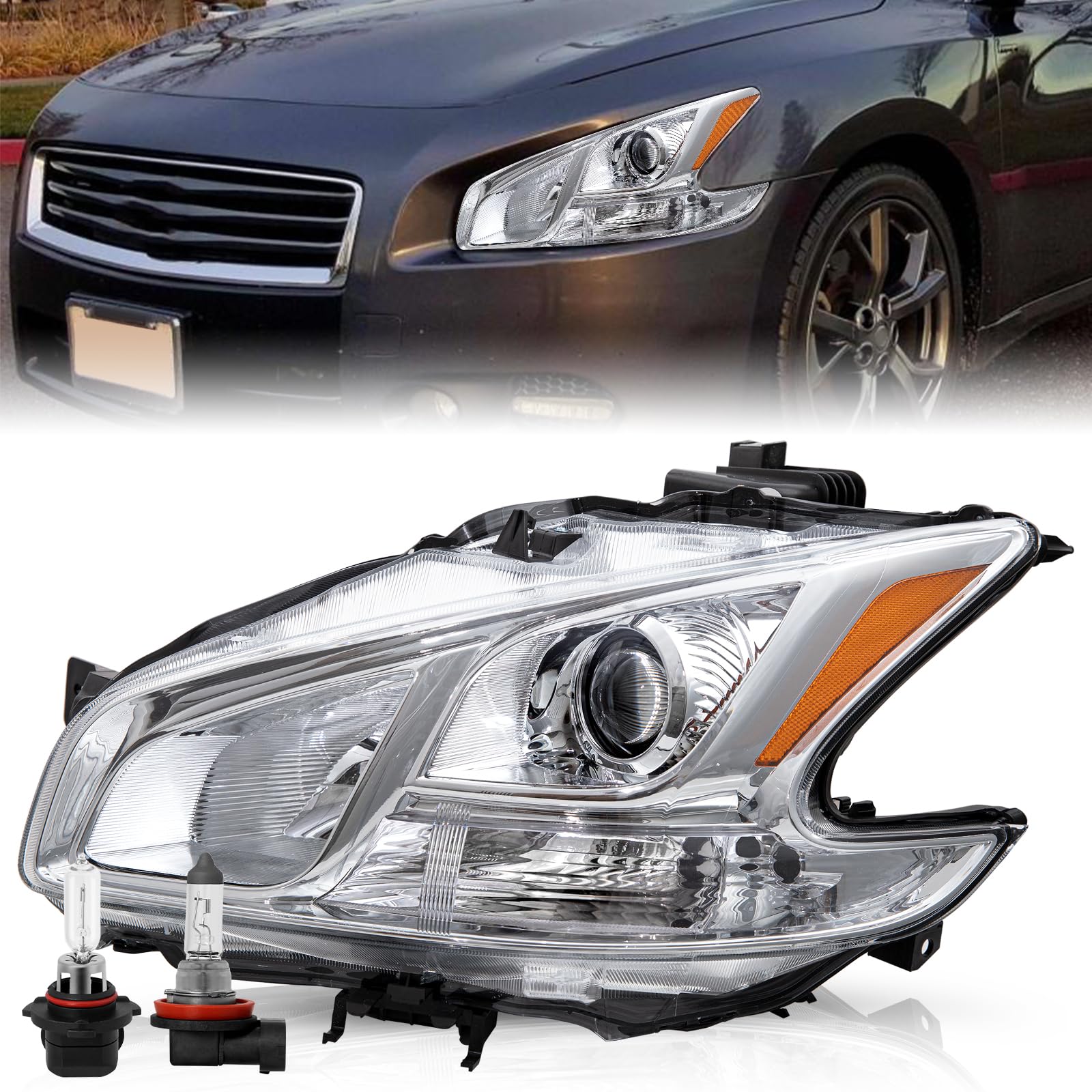 TUSDAR For Halogen Model Headlight Assembly Compatible with 2009 2010 2011 2012 2013 2014 Nissan Maxima OE Style Headlamp Not Fit HID Driver Side with