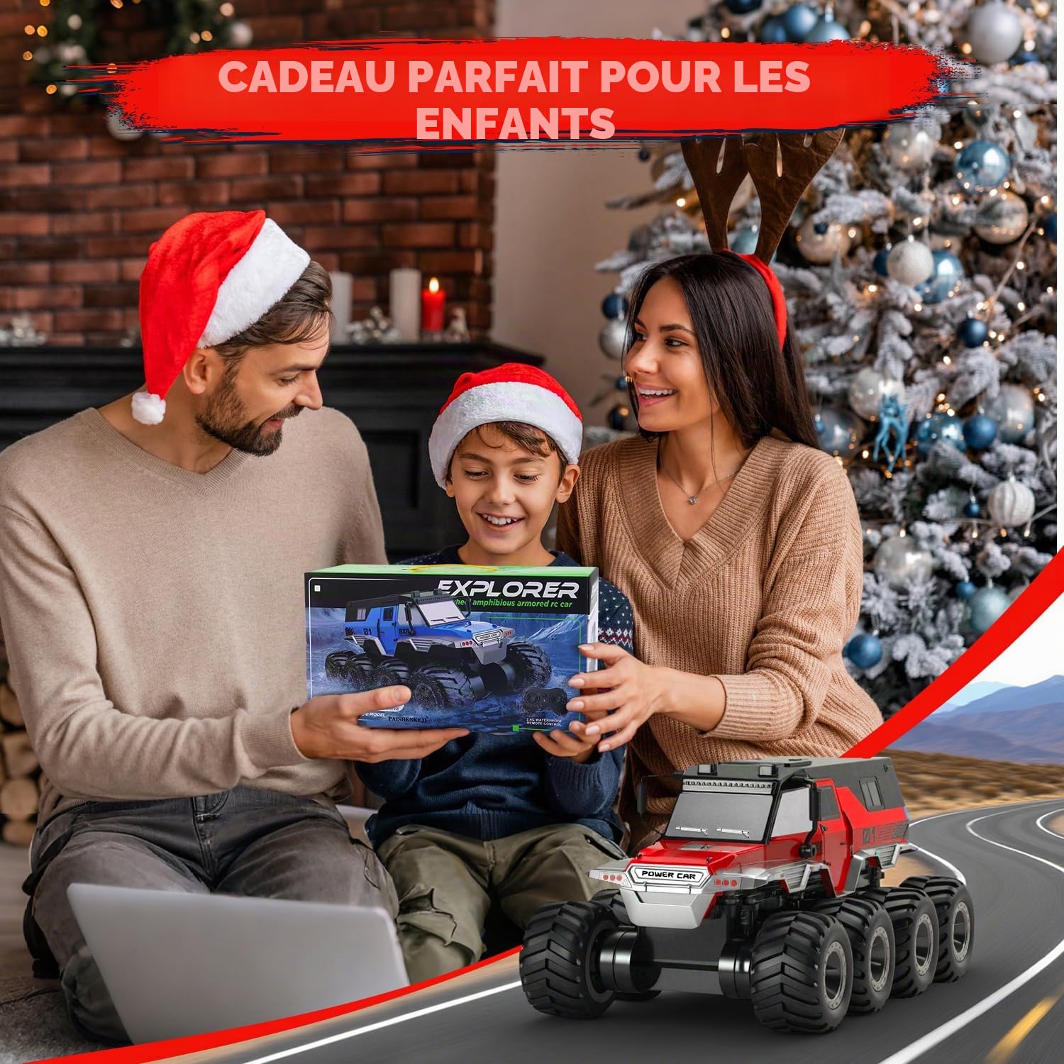 PAISHENKEJI Voiture RC Voiture télécommandée - Camion RC 8wd Jouets Automobiles Camion amphibie Tout-Terrain télécommandé Drift Crawler 2,4 GHz pour Enfants de 6, 7, 8, 9, 10, 11 et 12 Ans Cadeaux