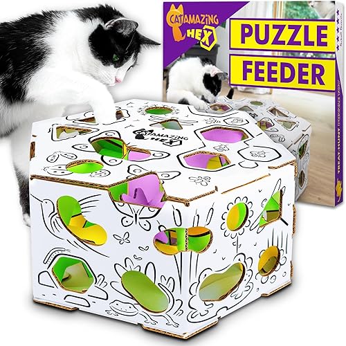 Cat Amazing HEX - Caja interactiva para rompecabezas y alimentador de rompecabezas para gatos - Caja de laberinto para gatos de interior - Juguete