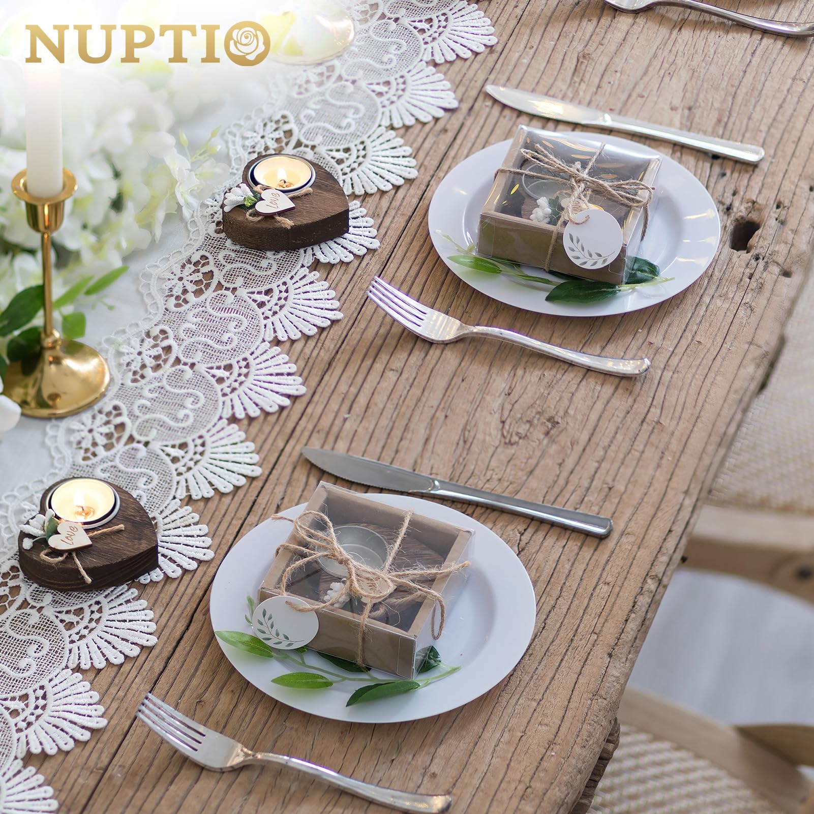 NUPTIO Portavelas de Té de Madera: 20 Piezas Recuerdos de Boda para Los Invitados Portacandelitas de Madera para Bautizo Personalizado Decoración de Mesa Hecha a Mano para Bautizo