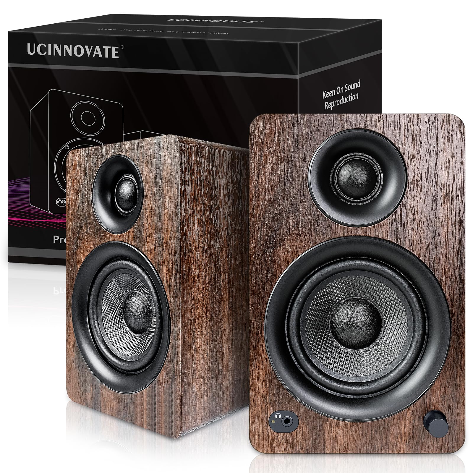 UCINNOVATE Active Bookshelf Speaker, Compact Powered HiFi Speakers, Bluetooth & AUX Input, Wooden Enclosure, Dynamic 3D Surround Sound for Music, Vinyl Records, Home Theatre, Gaming, PC, Laptop (Pair)-image-40