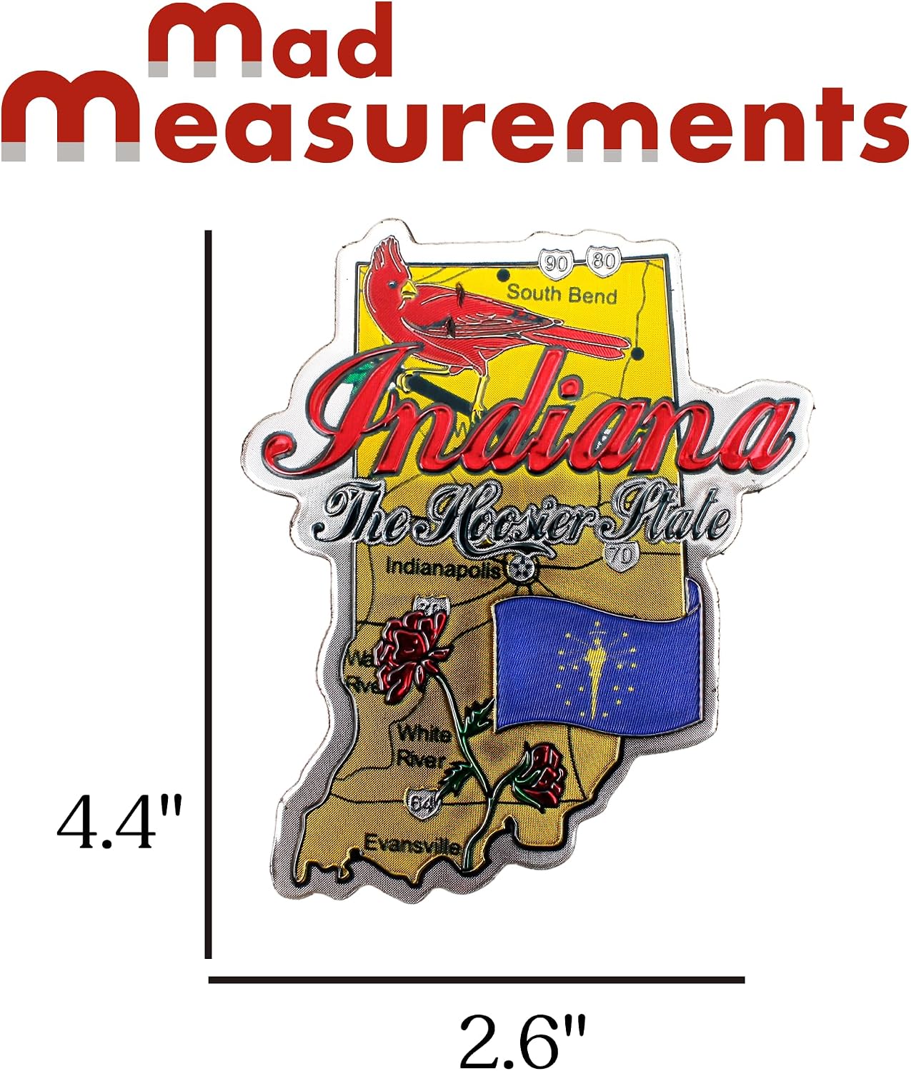 Indiana Shaped Magnet, Collectible Souvenir Accessory, Hoosier State Keepsake, 2.6 x 4.4 Inches image 2