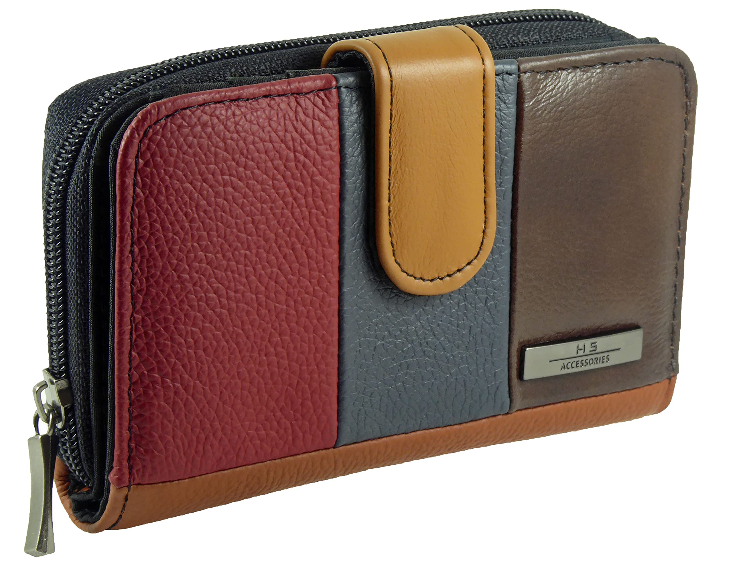 Hide and SleekMulti Coloured Ladies Leather RFID Purse, 5 Coin Sections, 6 Card Slots (Multicoloured)
