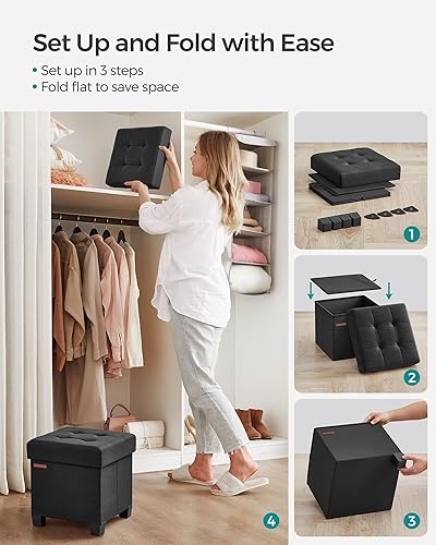 Miniatura 61 de SONGMICS Otomana de almacenamiento de cubo de 15 pulgadas, banco de dormitorio con almacenamiento, taburete de pie con pies, soporta hasta 660