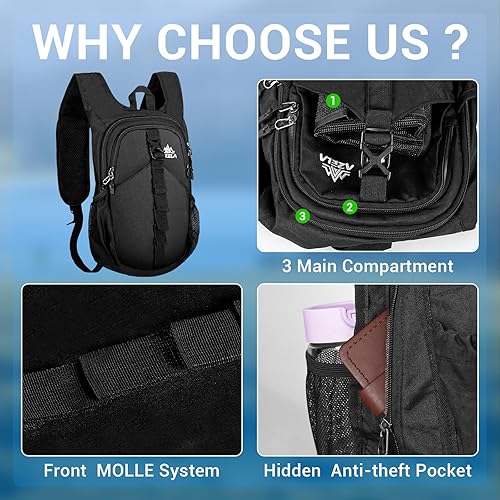 Miniatura 4 de FUNANASUN Mochila de senderismo impermeable plegable ultraligera de 16L para mujeres y hombres, mochila pequeña para senderismo, viajes, negro