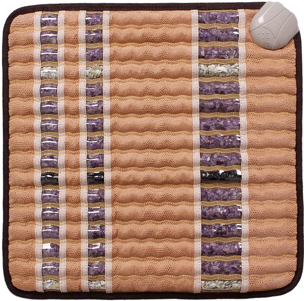 Isabella- Far Infrared Amethyst Jade Obsidian Crystal Stone Tan Mat (18" L x 18" W) - Negative Ion - Adjustable Temperature - Heating Pad