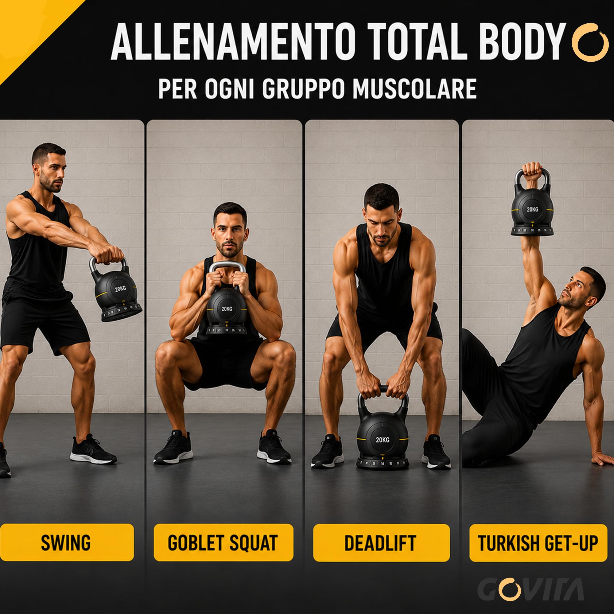 Kettlebell Regolabile 20 kg, 7 Pesi in 1 da 2 a 20 kg, Manubrio Regolabile per Home Gym, Cross Training, Functional Training, Fitness, Body Building e Allenamento della Forza