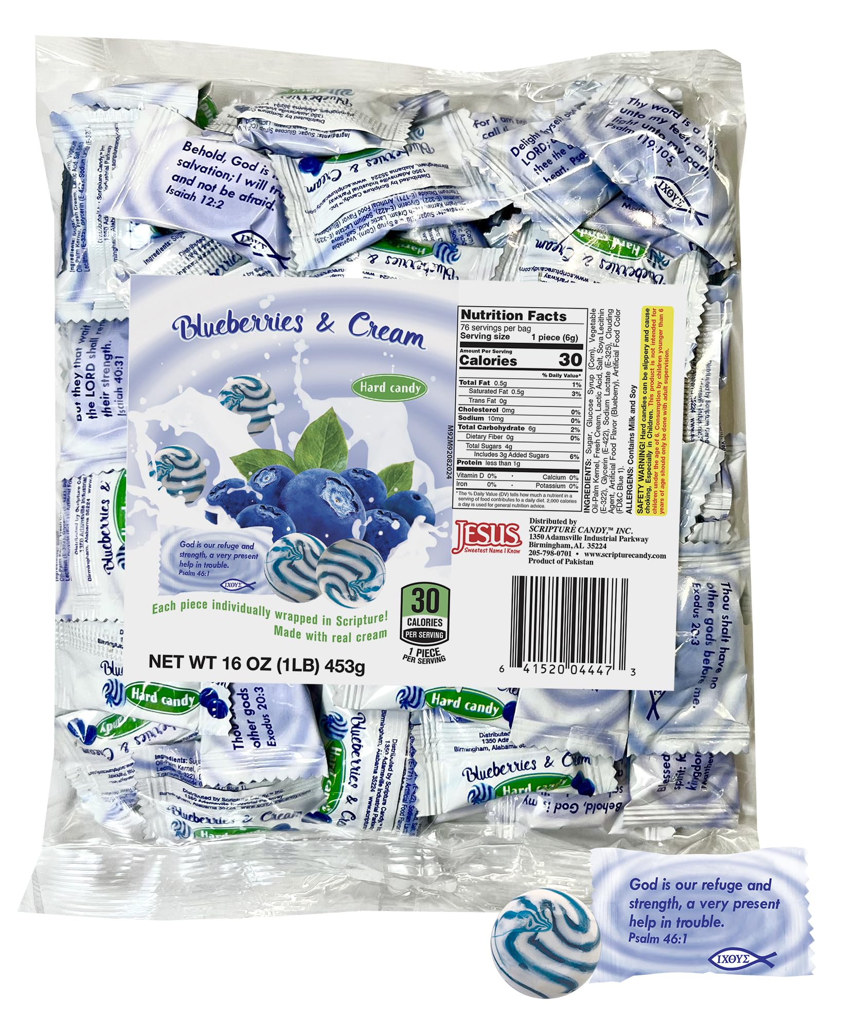 Scripture Candy, Blueberries & Cream 1 LB Bag, 75 Pieces