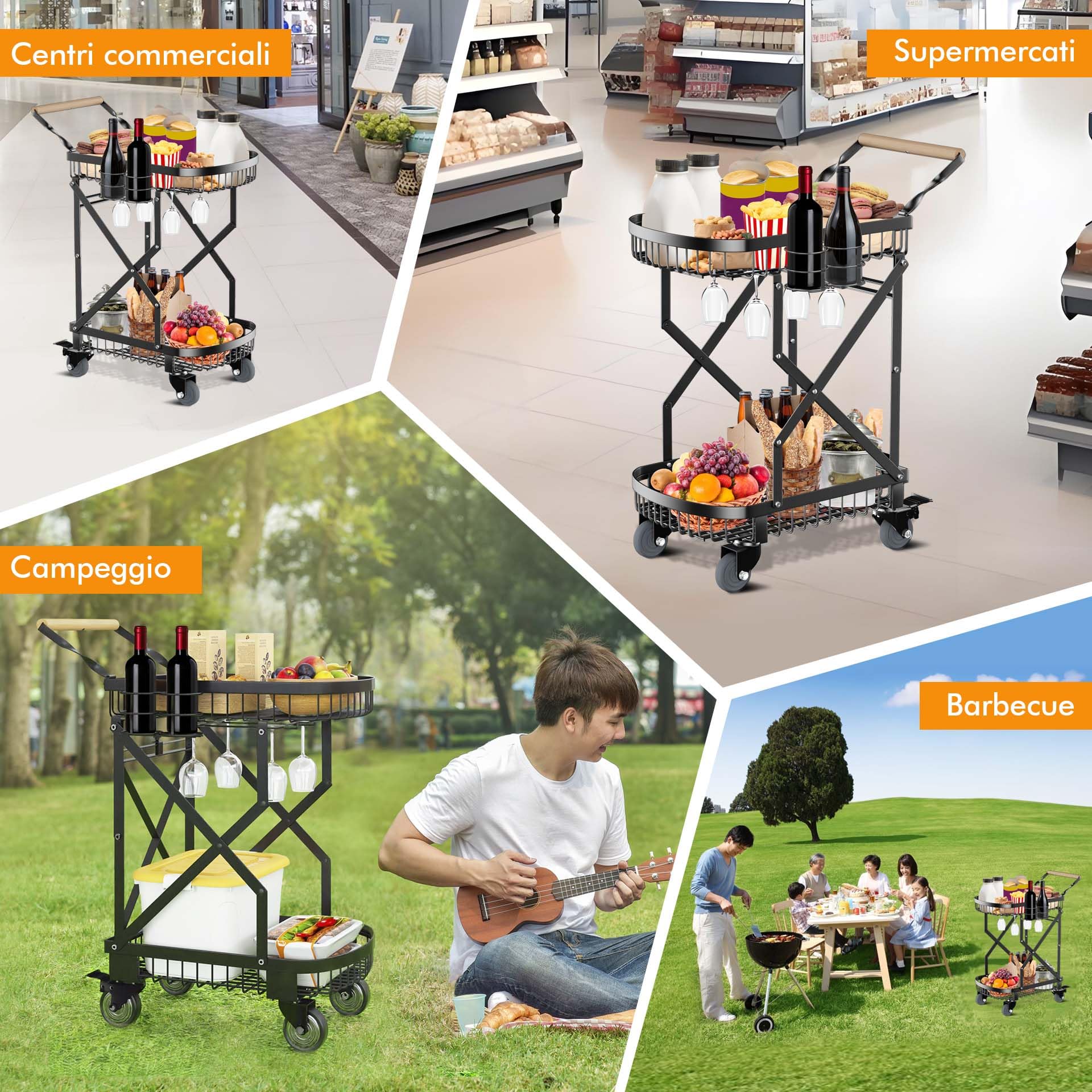 Mimoke Carrello per barbecue, con tavolo da barbecue con ruote, pieghevole, in acciaio al carbonio, per viaggi, shopping (misura media)