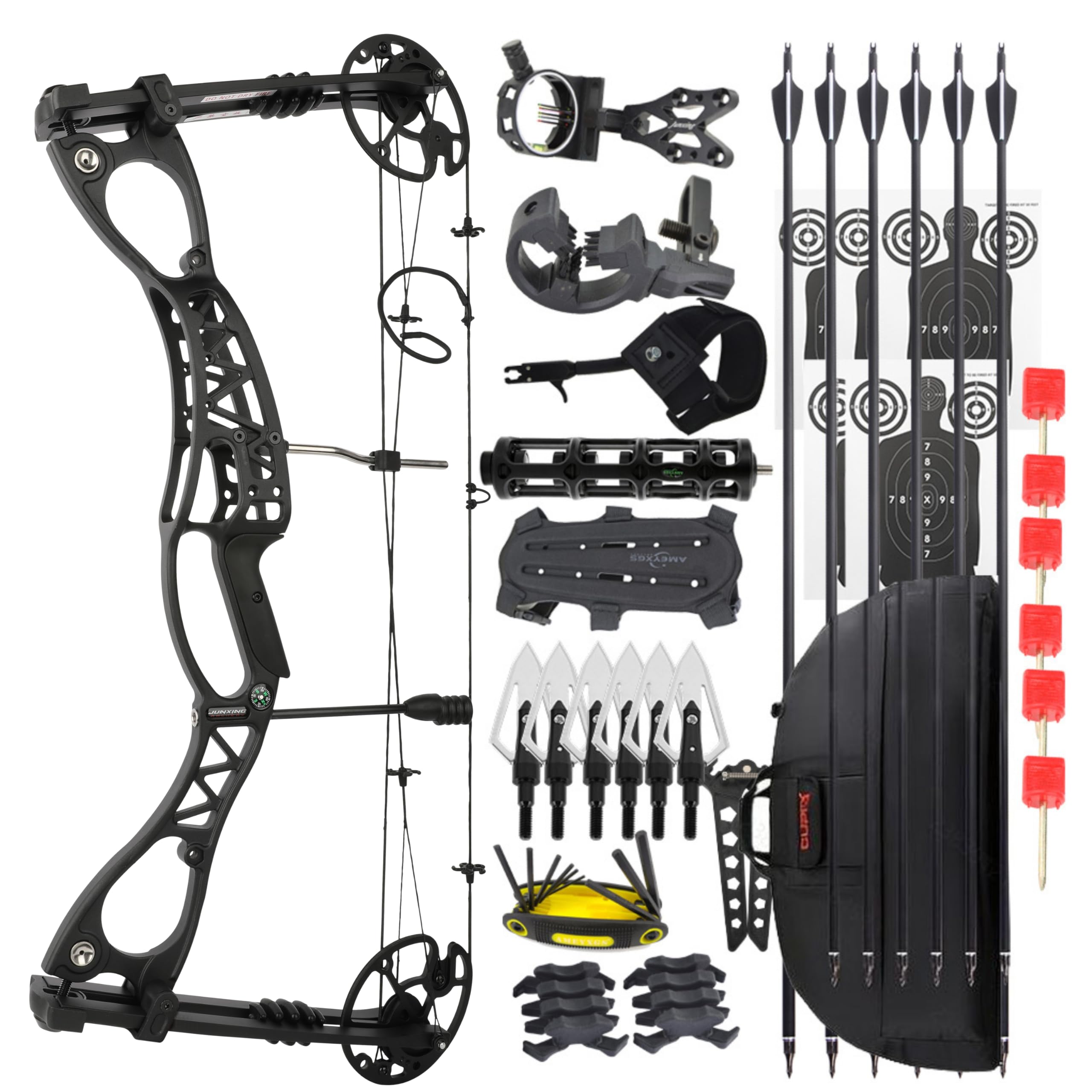 Compoundbogen-Set mit 0-70 lbs Verstellbarer Zugkraft, 320 FPS IBO und 80% Let-Off – für Erwachsene und Jäger, ideal für Jagd und Standschießen