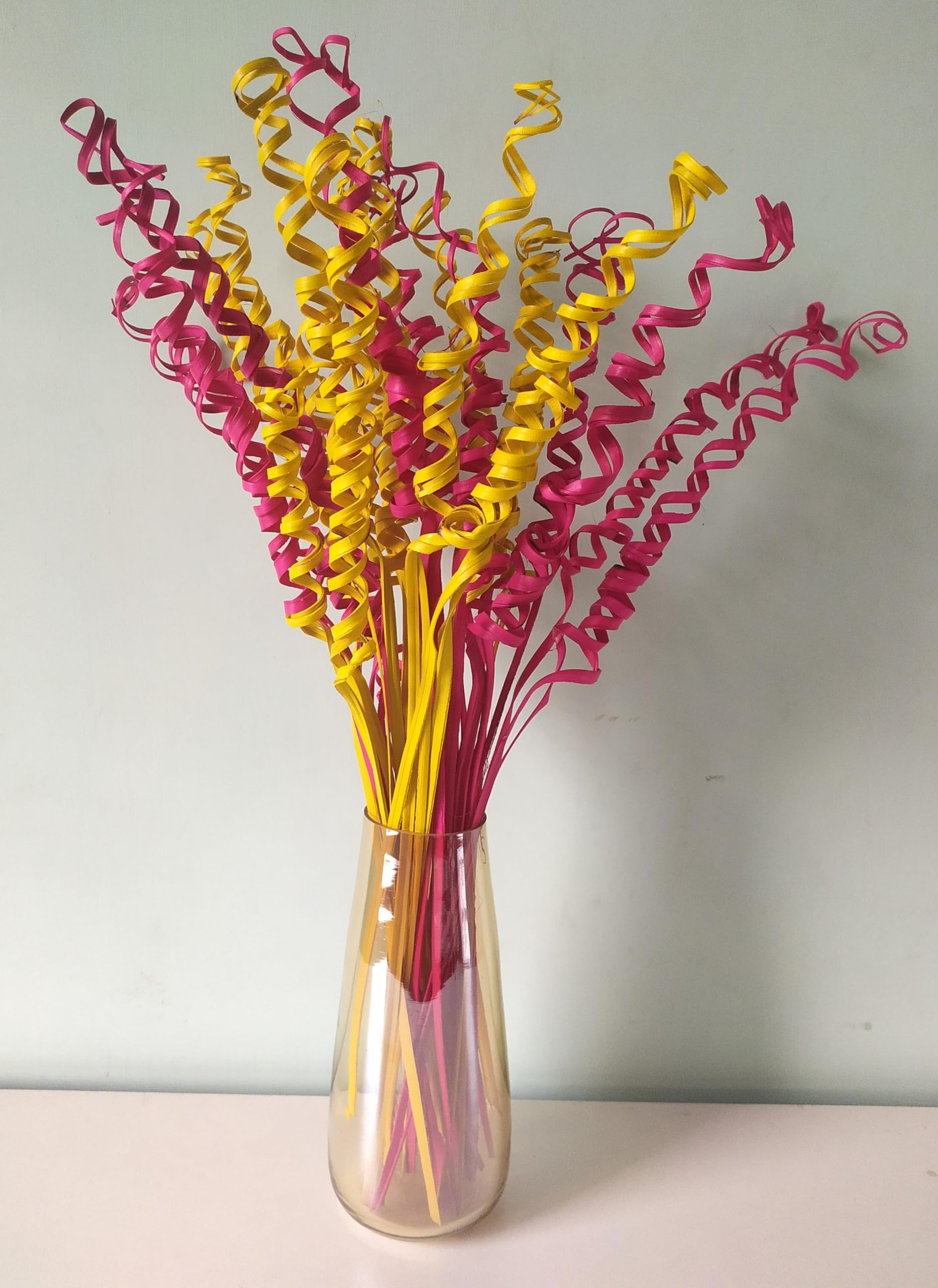Decorative Curly Stem Arrangement, Pink and Yellow Dry Flowers for Flower Vase(Without Pot)-image-38