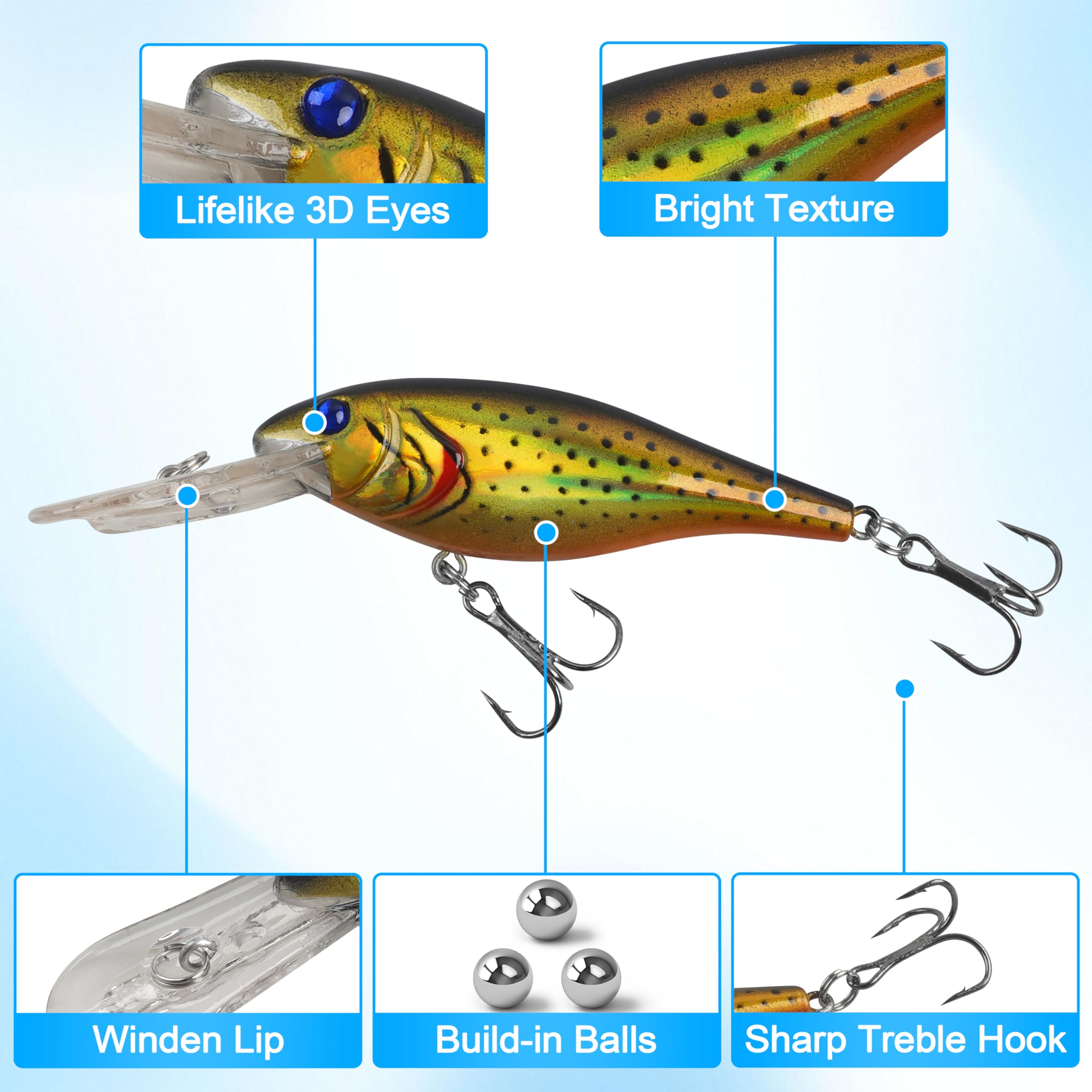 10 Leurres Manivelles 7 Cm/9g – Set Pêche Au Méné, Leurre Dur Bar Et Brochet