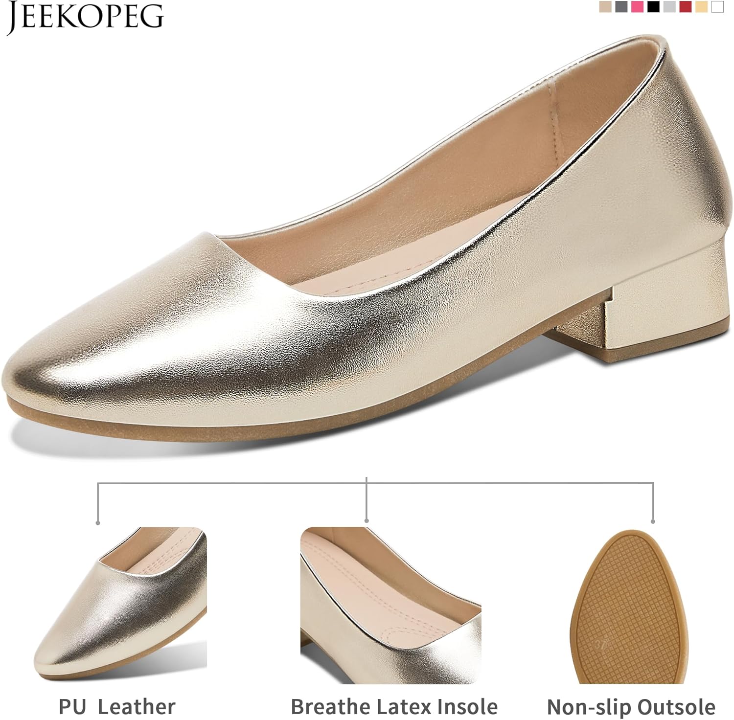 Jeekopeg Low Chunky Pumps Women's Round Toe Heels PU Leather Chunky Pump Shoes Classic Closed Toe Pumps Low Heel Dress Shoes for Women - Image 5