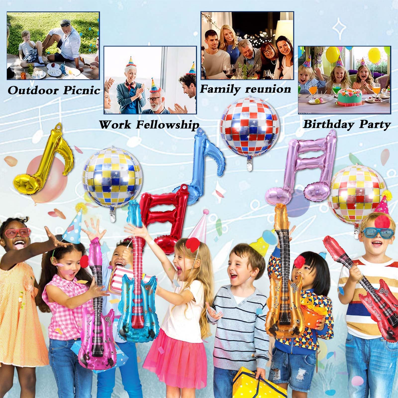 20 Juguetes inflables Rock Star Toys para decoración de Carnaval y Fiestas，Set de Juguetes Musicales para Rock Infantil, con Micrófono, Saxofón y Lentes, Fiestas y Eventos Temáticos