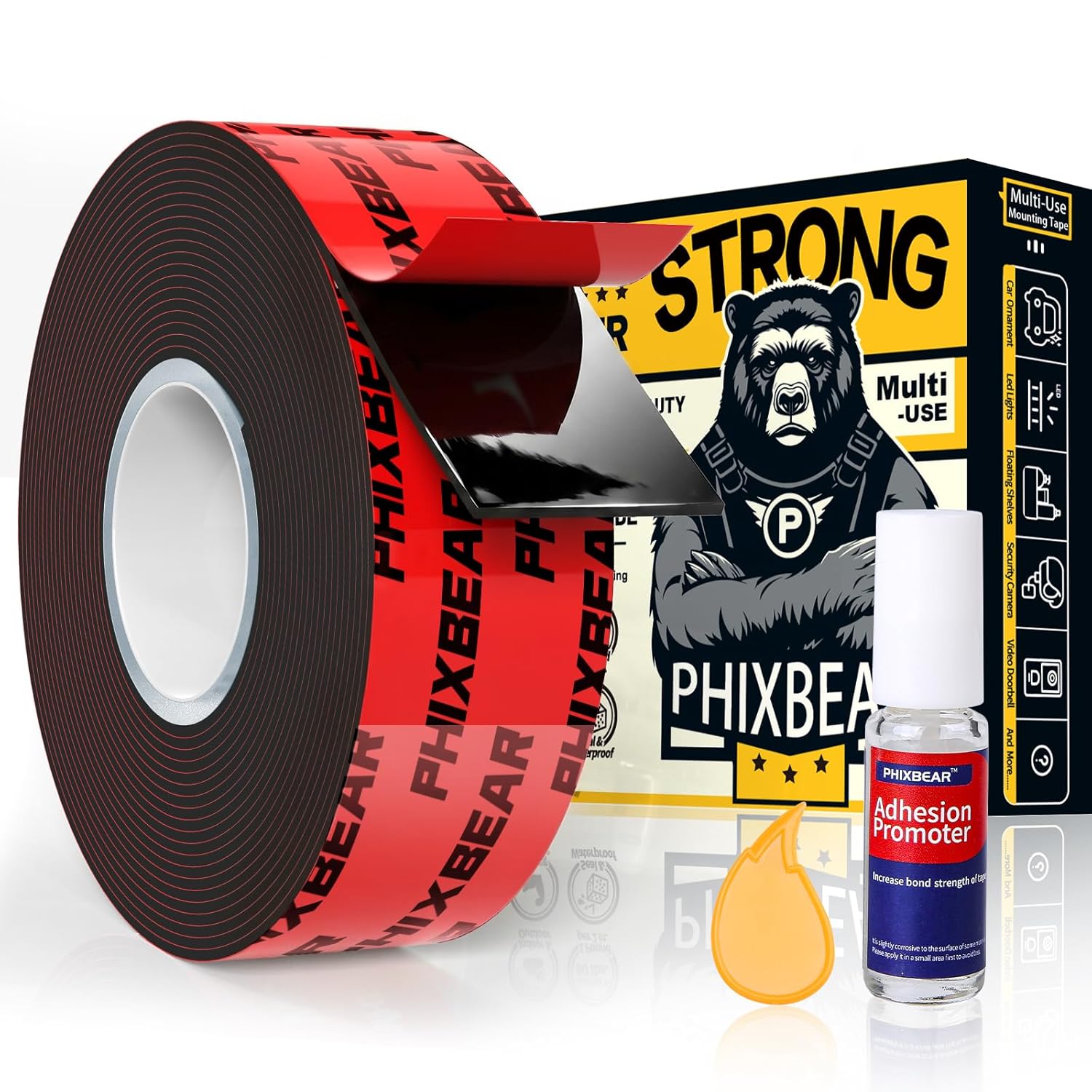 PHIXBEAR 1.18" Extreme Mounting Double-Sided Tape, Strong Adhesive Heat Resistant Weatherproof & No Residue, Multipurpose for Home Outdoor Automotive Use, 9.85Ft