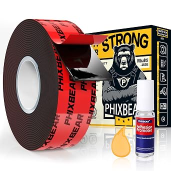 PHIXBEAR 1.18" Extreme Mounting Double-Sided Tape, Strong Adhesive Heat Resistant Weatherproof & No Residue, Multipurpose for Home Outdoor Automotive Use, 9.85Ft