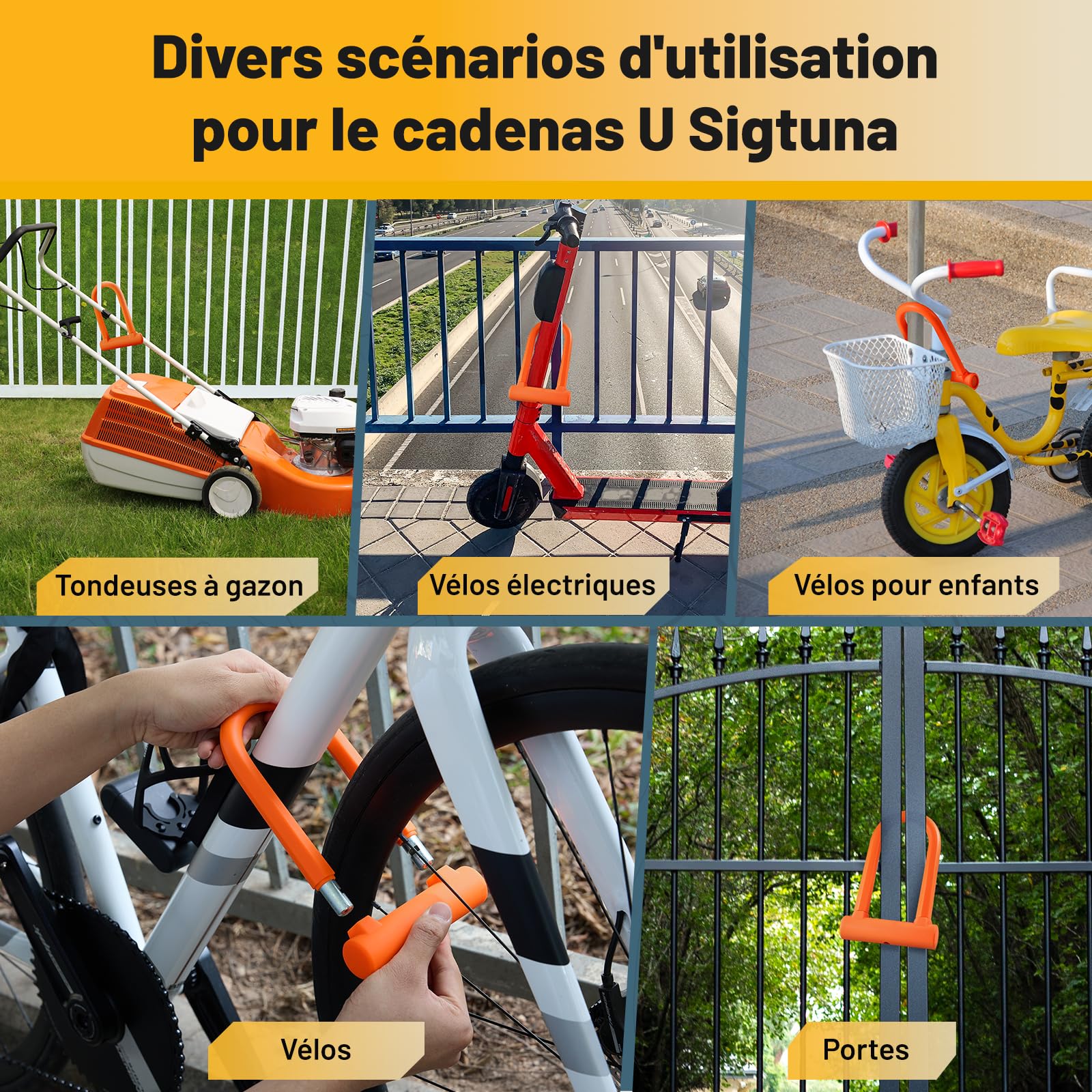 SIGTUNA Antivol de vélo – 17 mm antivol robuste en U pour vélo de route, vélo électrique, vélo pliant, VTT